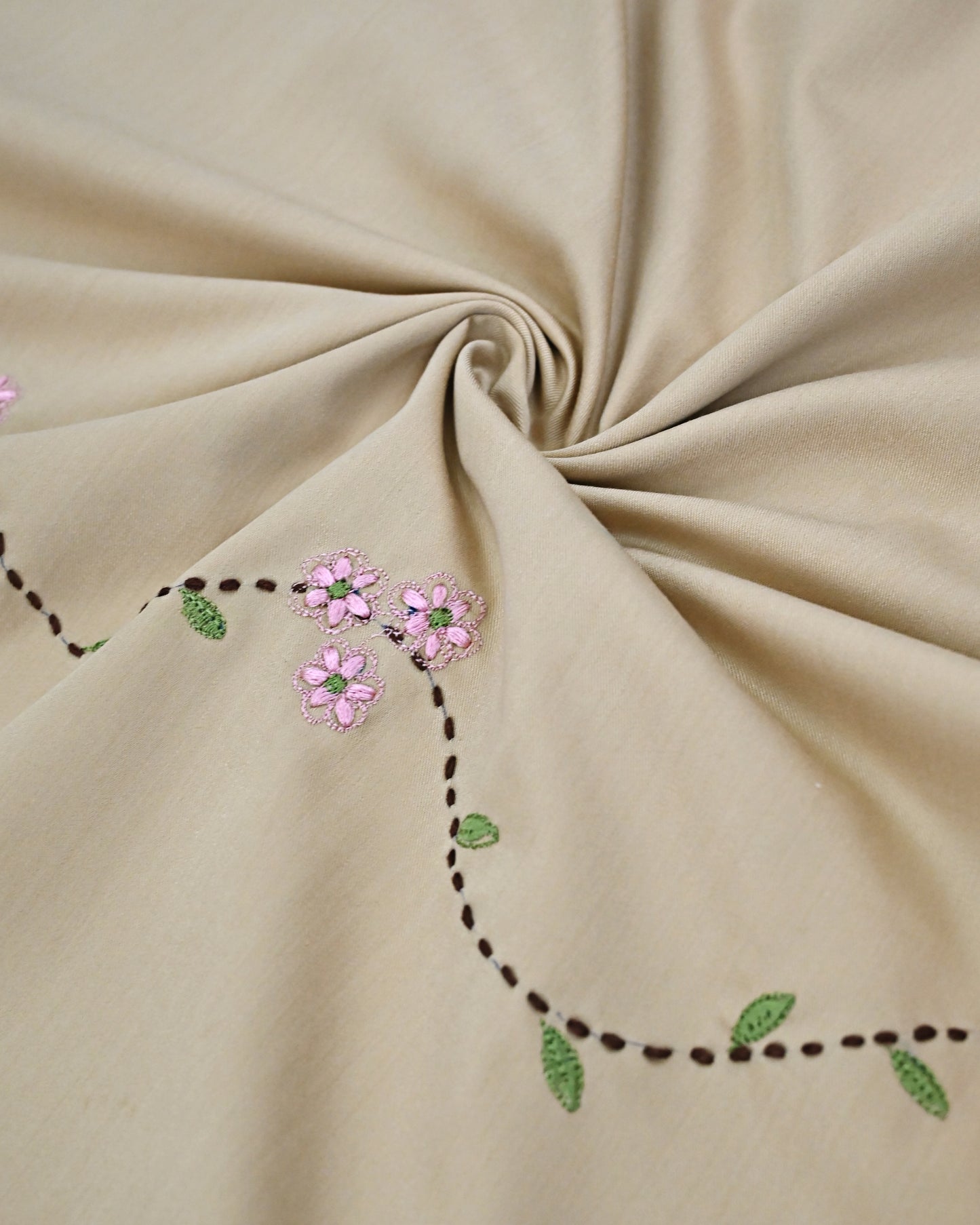 Beige Rida With Dark Color Panel Cream Lace & Floral Embroidery Work