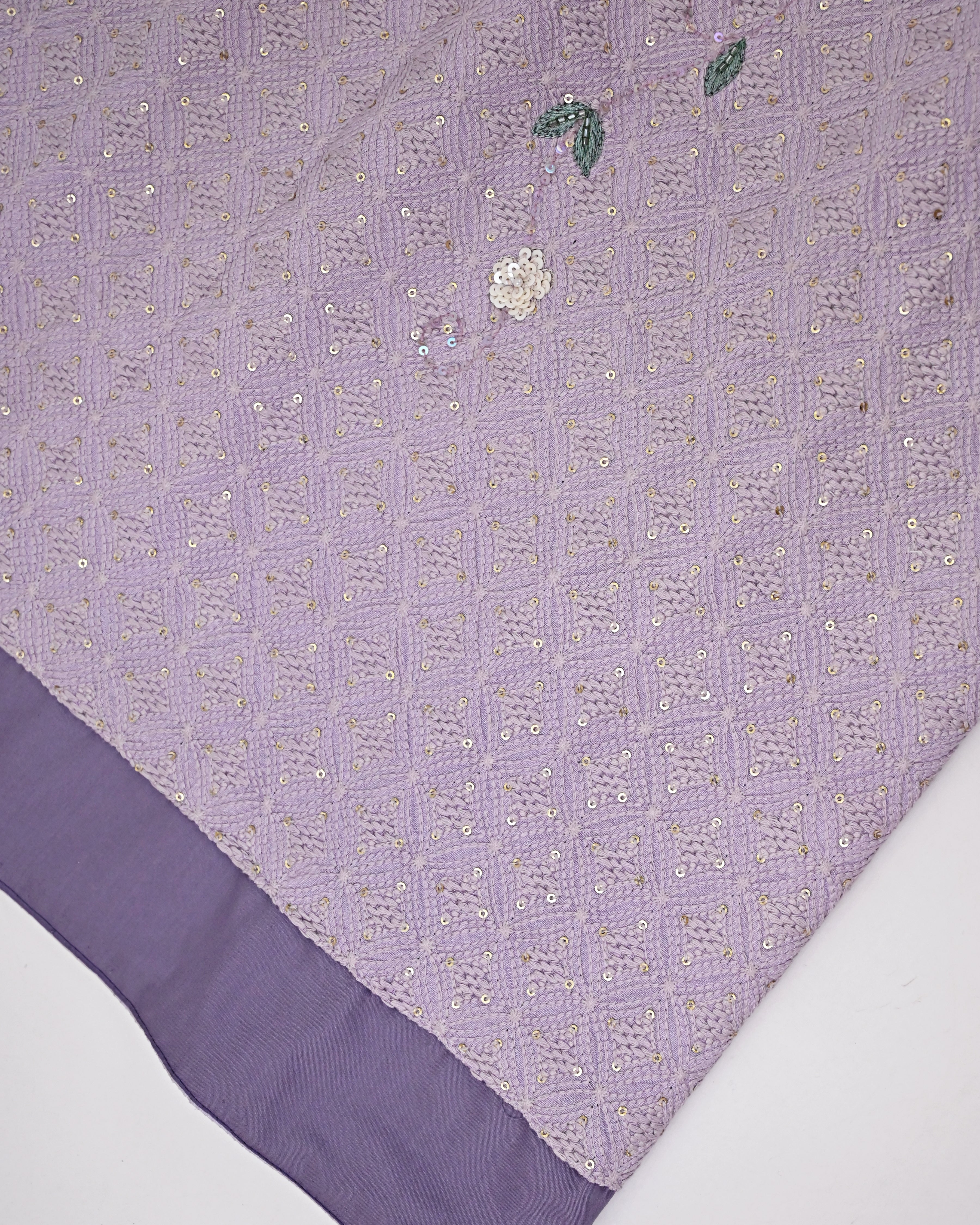 Light Lilac Rida With High Heavy Panel & Floral Applique Aari Work-4900/-