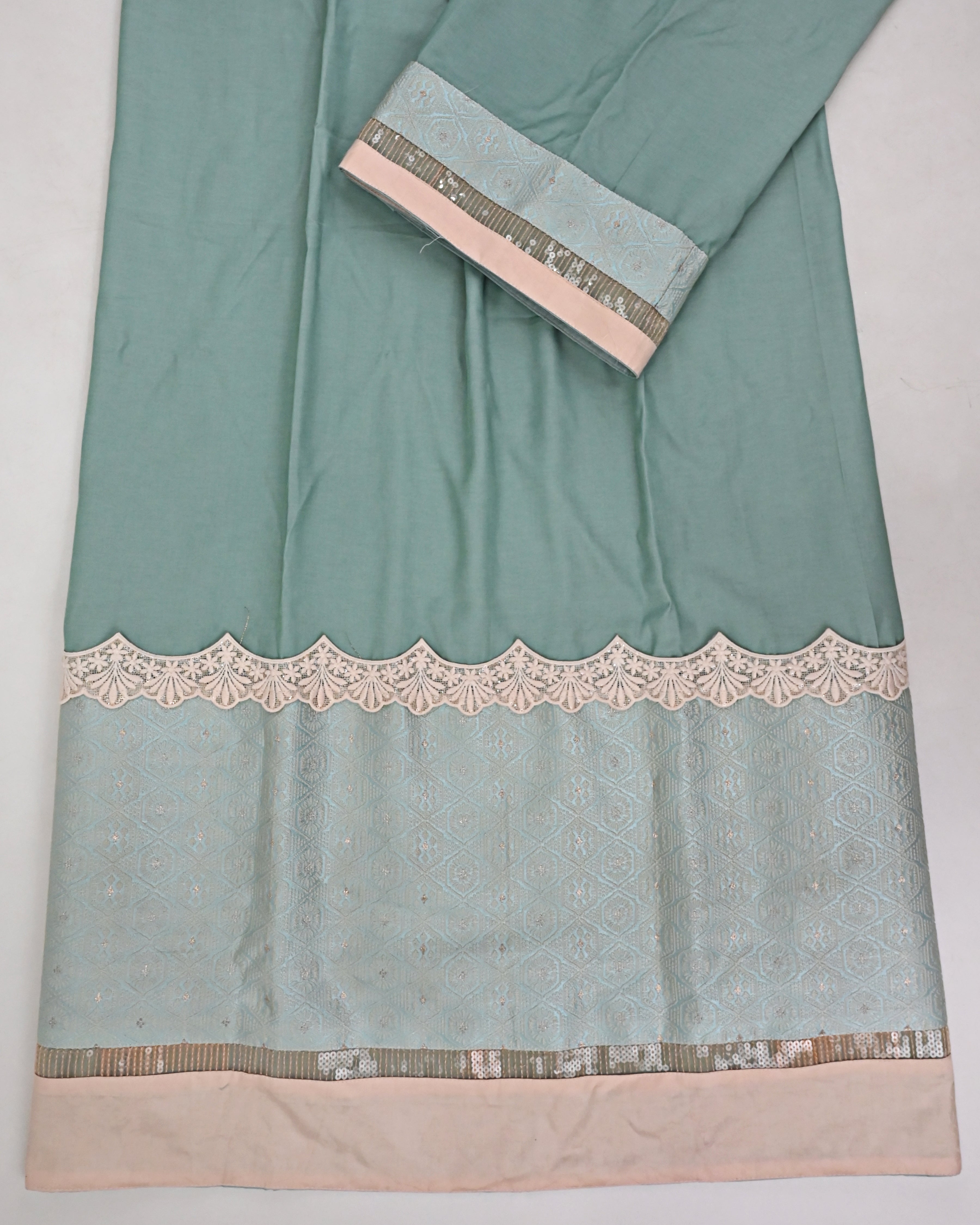 Sage Green Rida With Heavy Look Panel & Smart Lace-2100/-