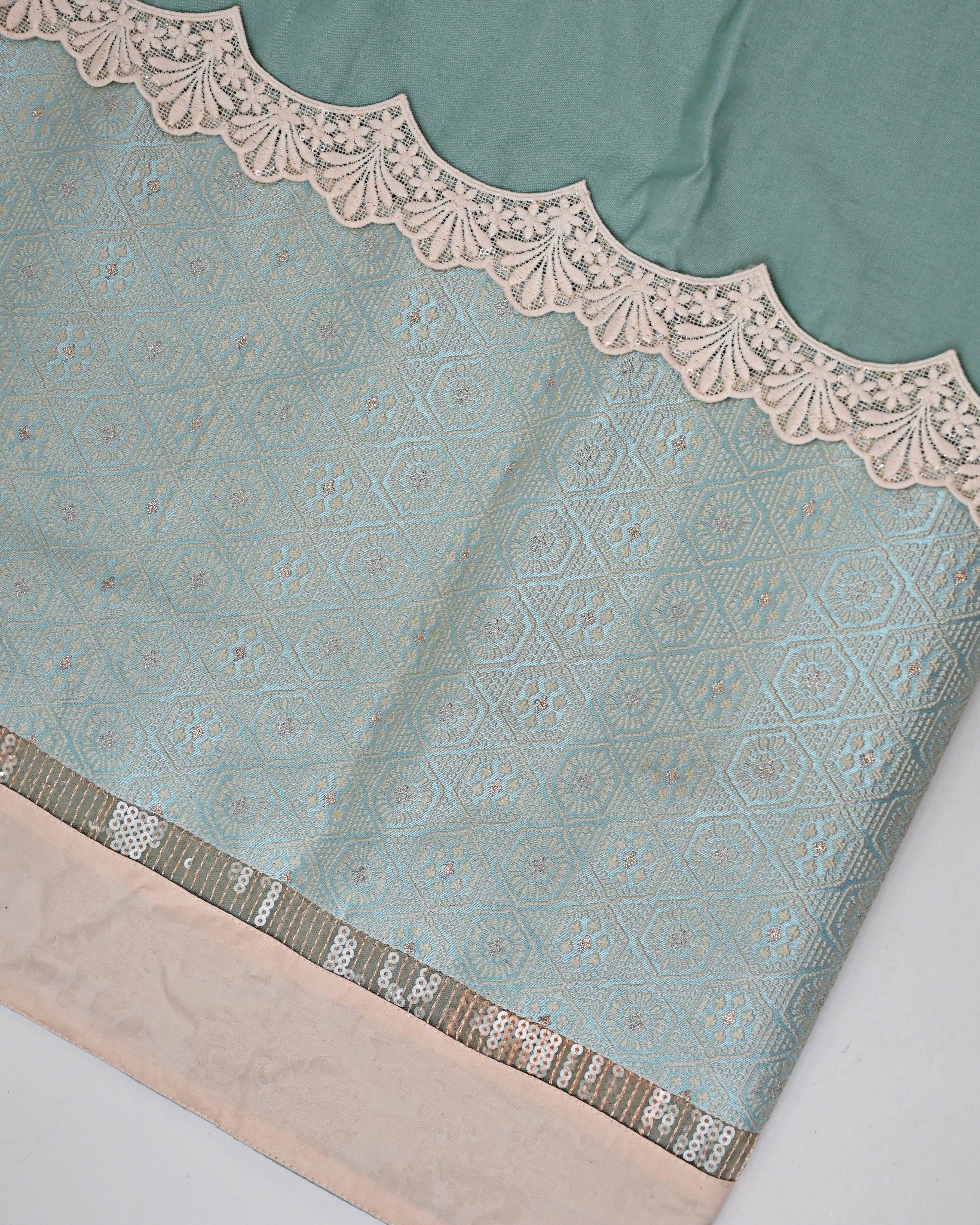 Sage Green Rida With Heavy Look Panel & Smart Lace-2100/-