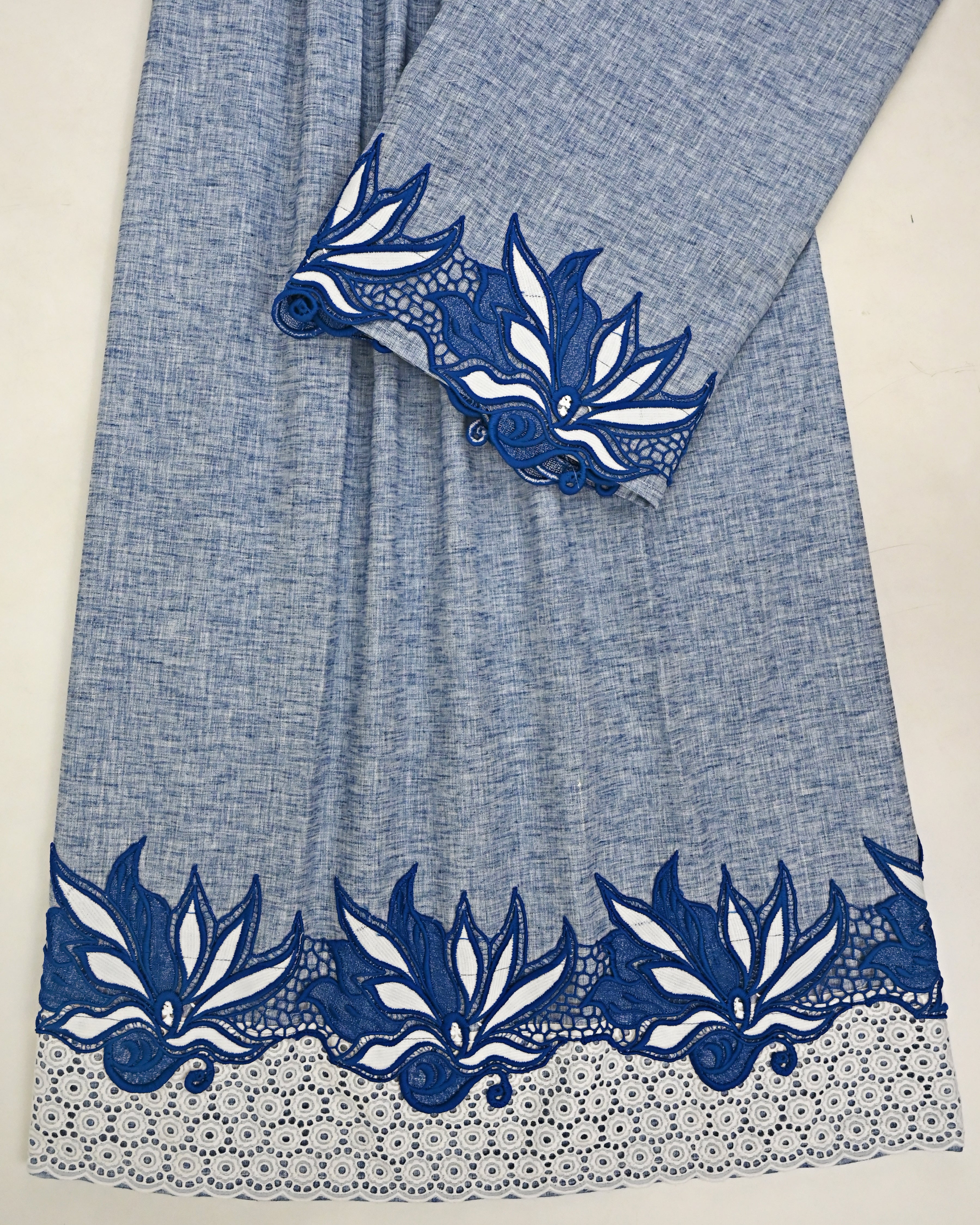 Denim Blue Rida With Smart Dark Blue Floral Lace & Smart White Lace-1950/-