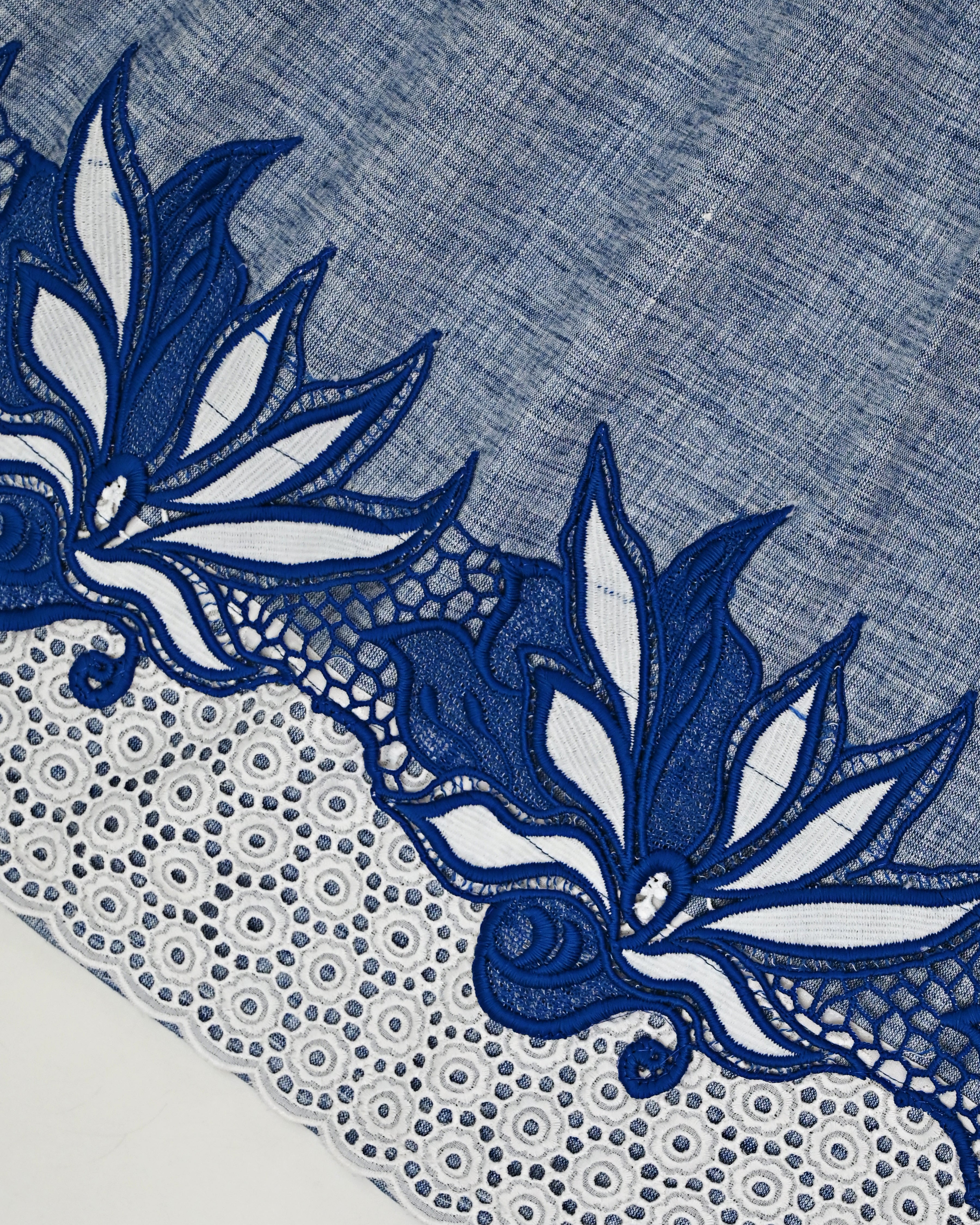 Denim Blue Rida With Smart Dark Blue Floral Lace & Smart White Lace-1950/-