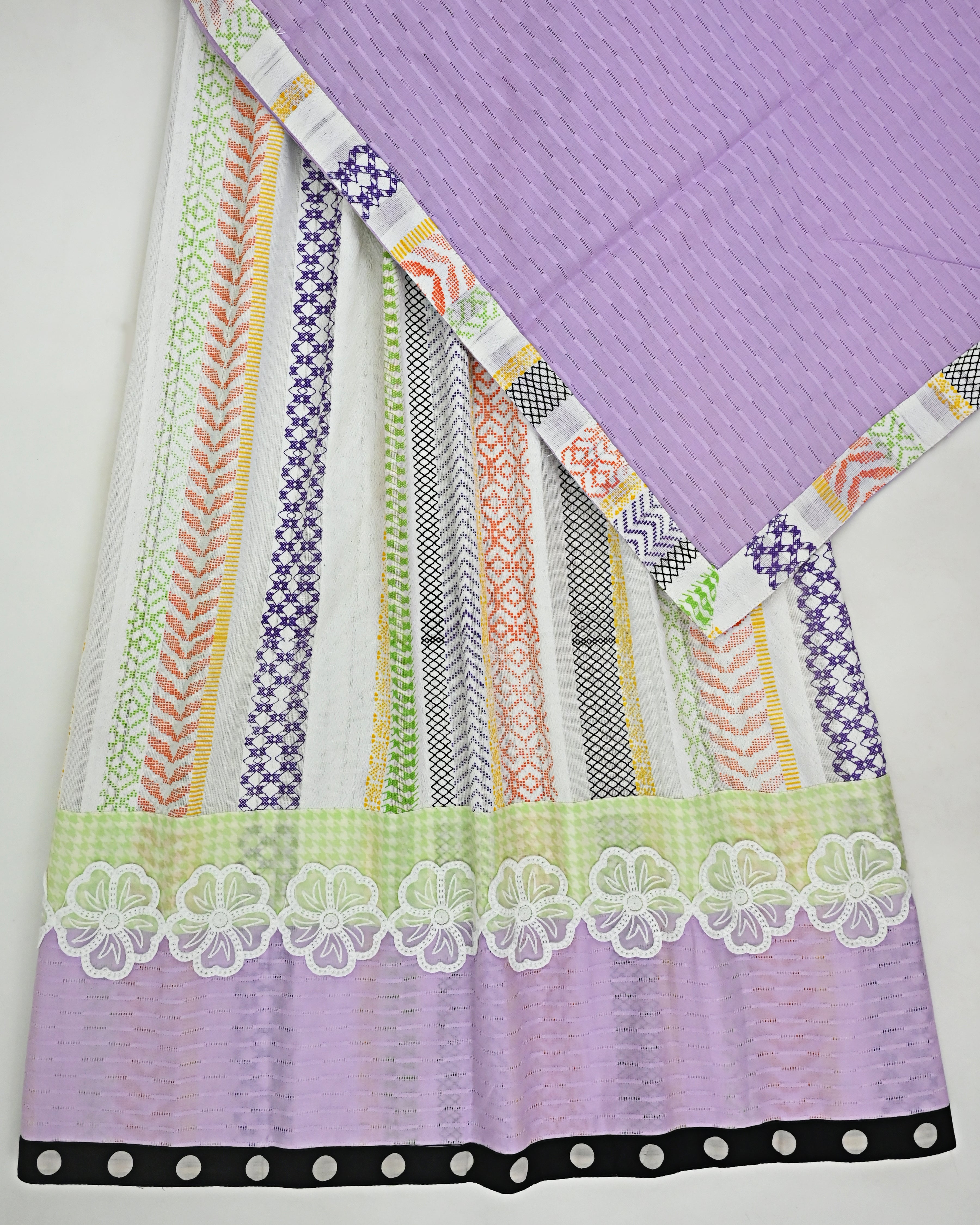 Multi Color Jodi With Green Purple Panel &  Lace/Purple Dupatta With Multi Border