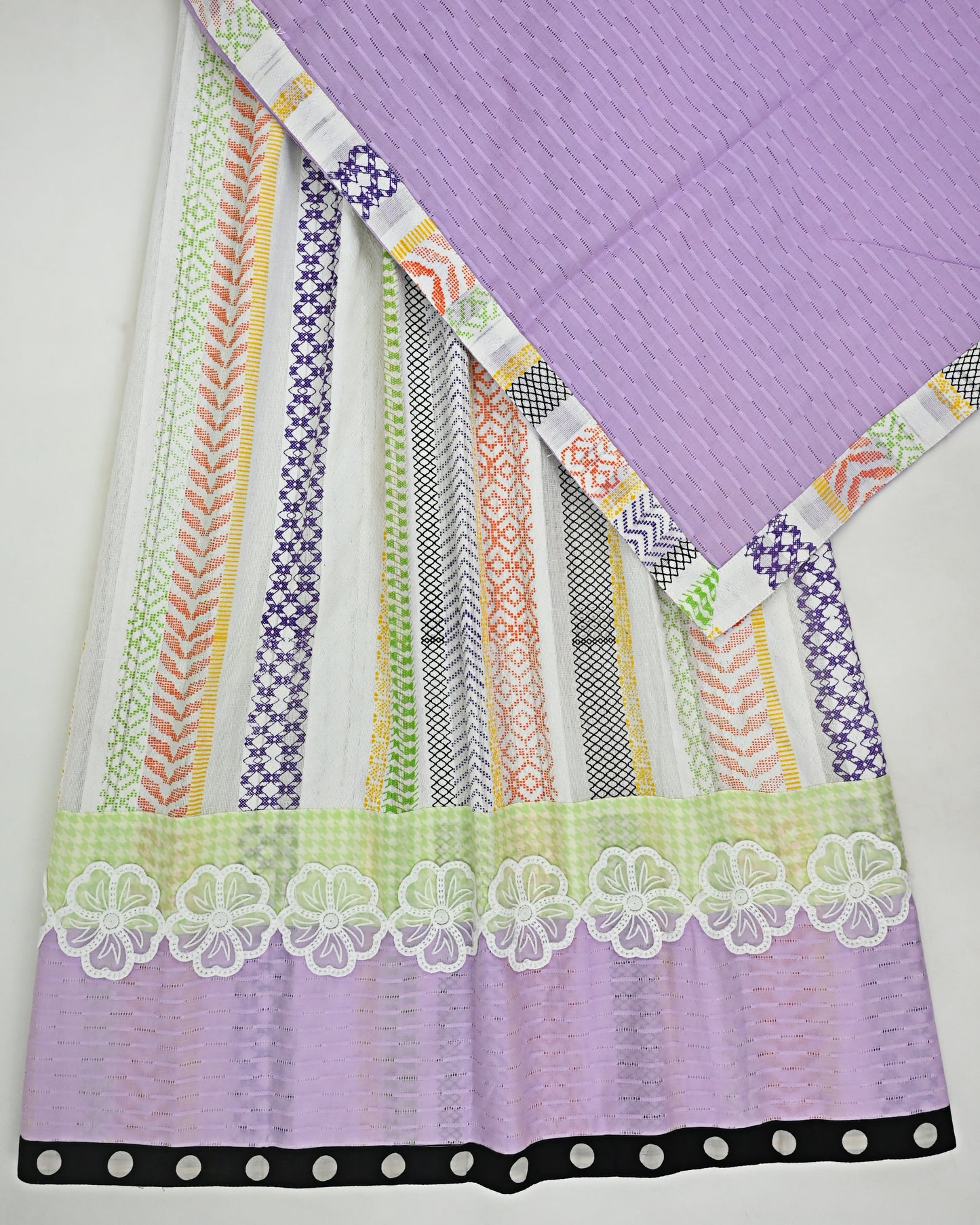 Multi Color Jodi With Green Purple Panel &  Lace/Purple Dupatta With Multi Border