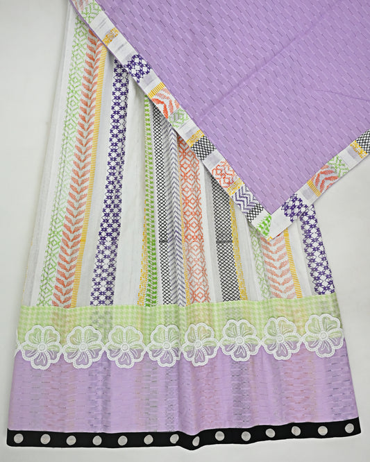 Multi Color Jodi With Green Purple Panel &  Lace/Purple Dupatta With Multi Border