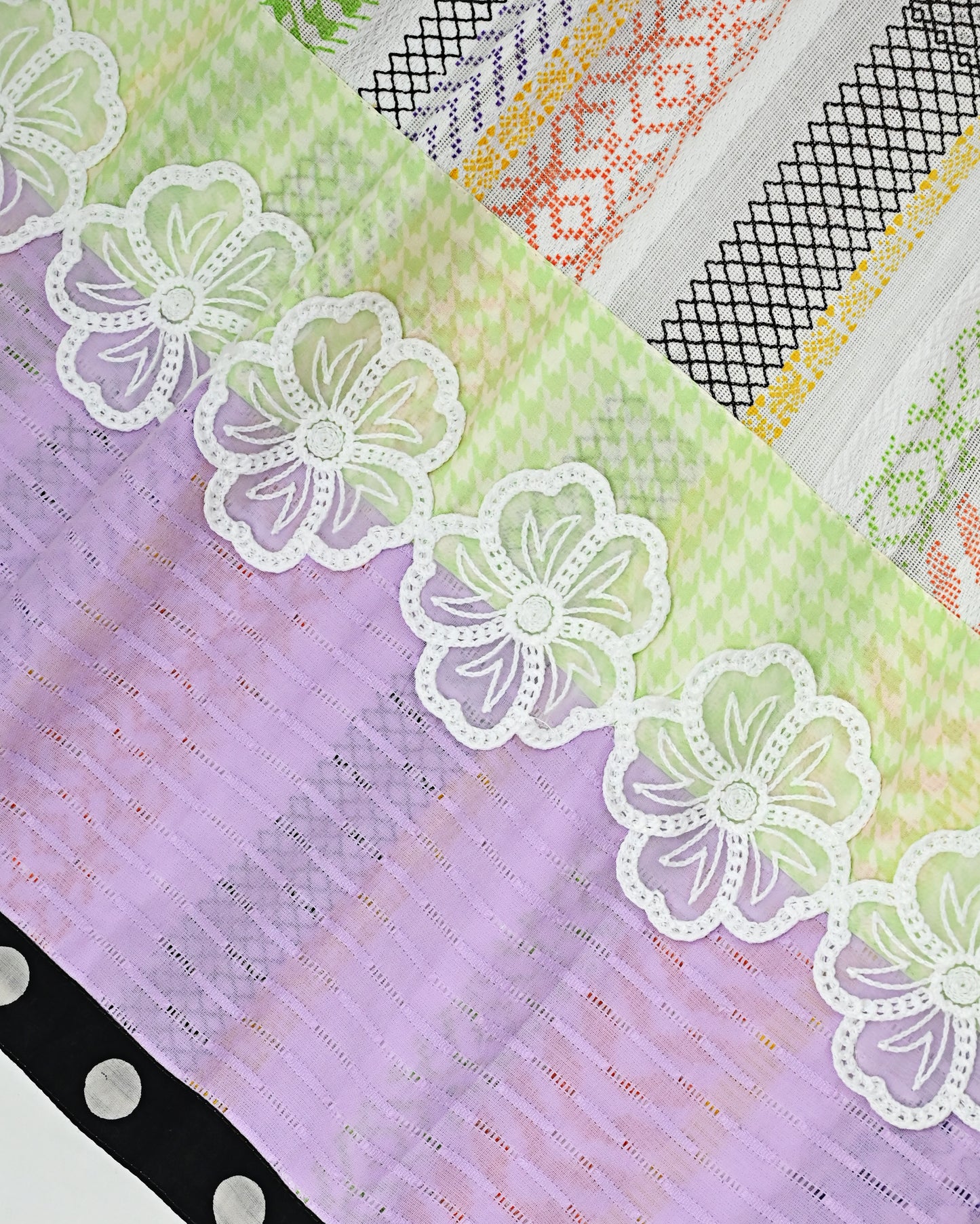 Multi Color Jodi With Green Purple Panel &  Lace/Purple Dupatta With Multi Border