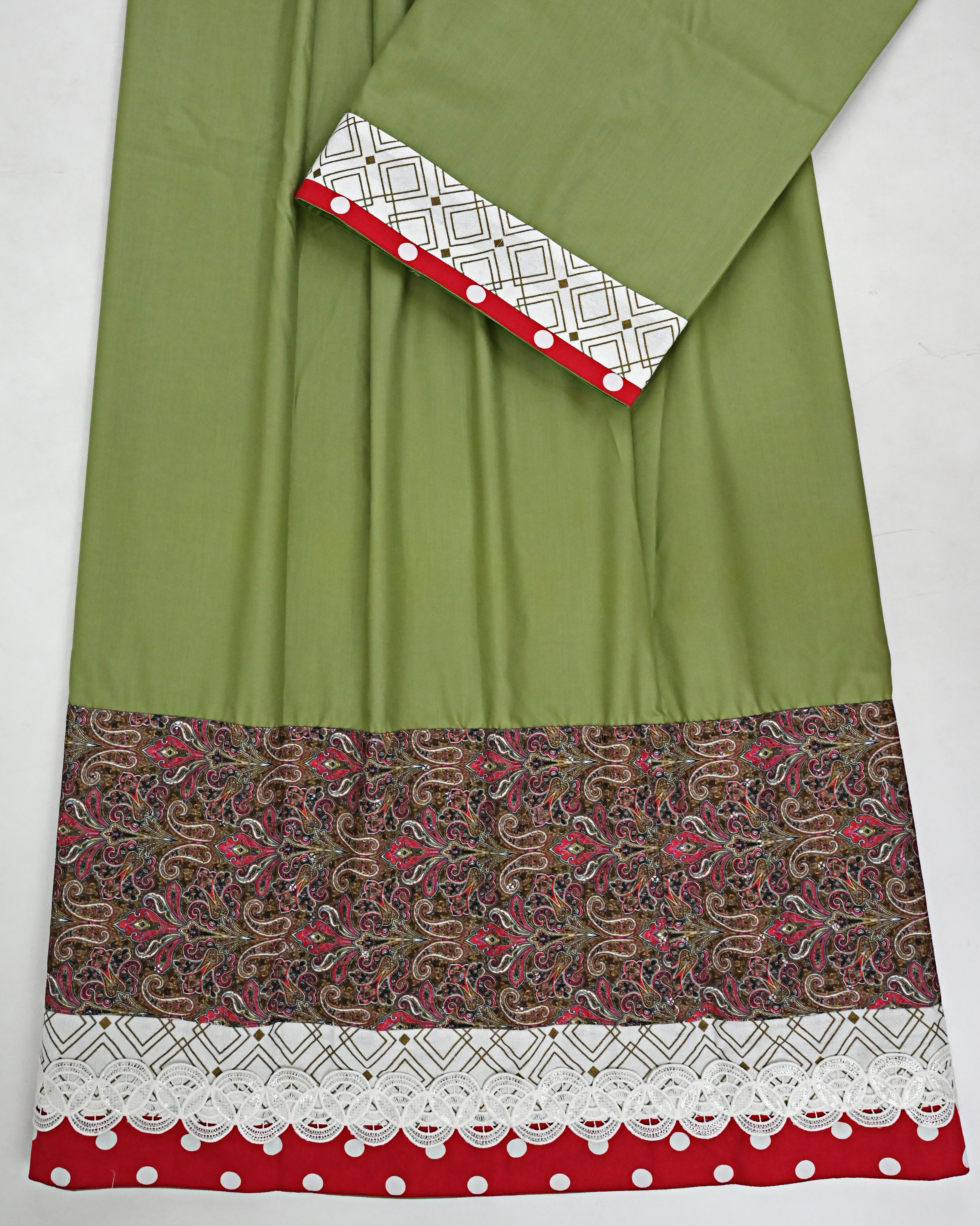 Olive Green Rida With Smart Marvi Design Panel & Smart Lace
