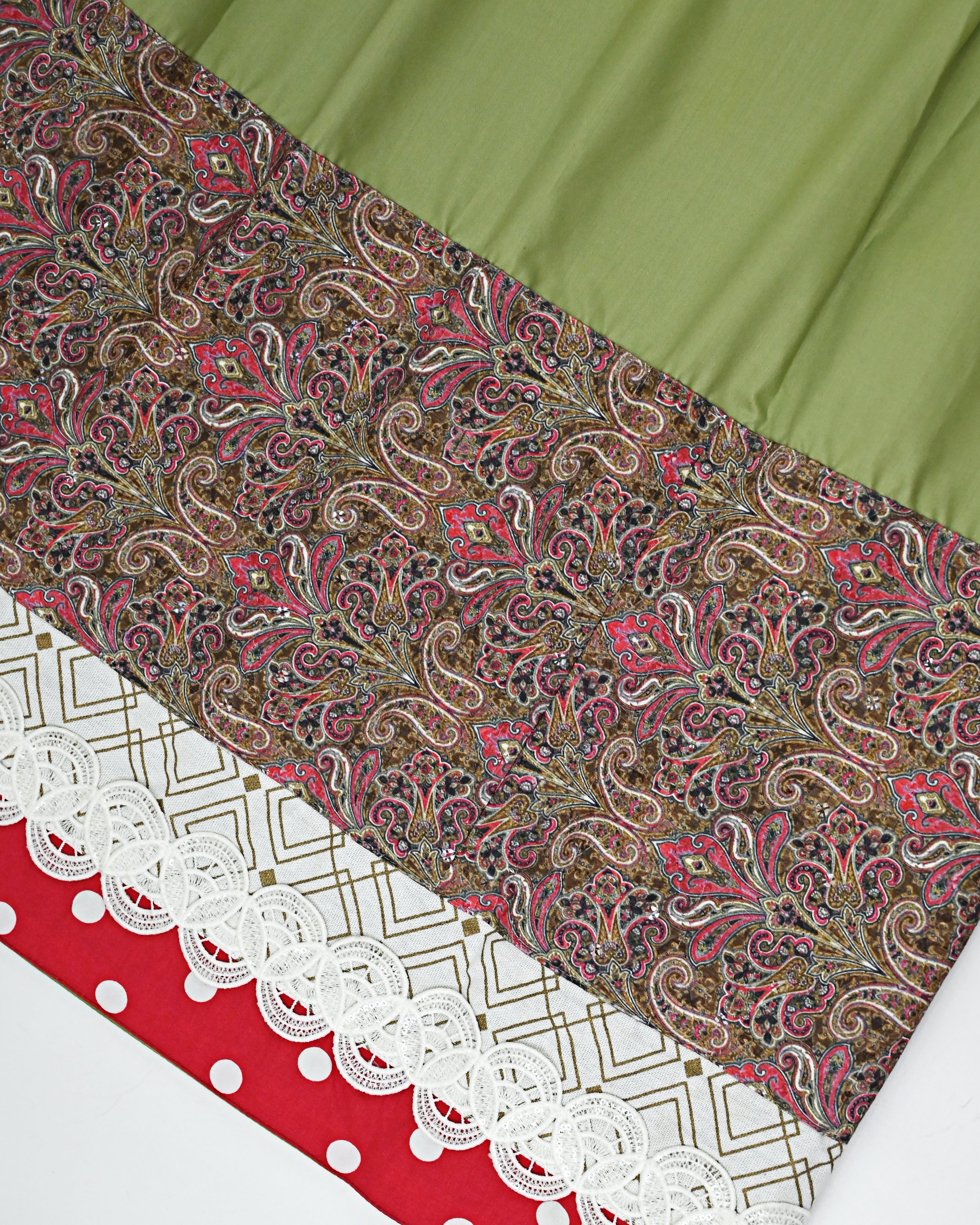 Olive Green Rida With Smart Marvi Design Panel & Smart Lace