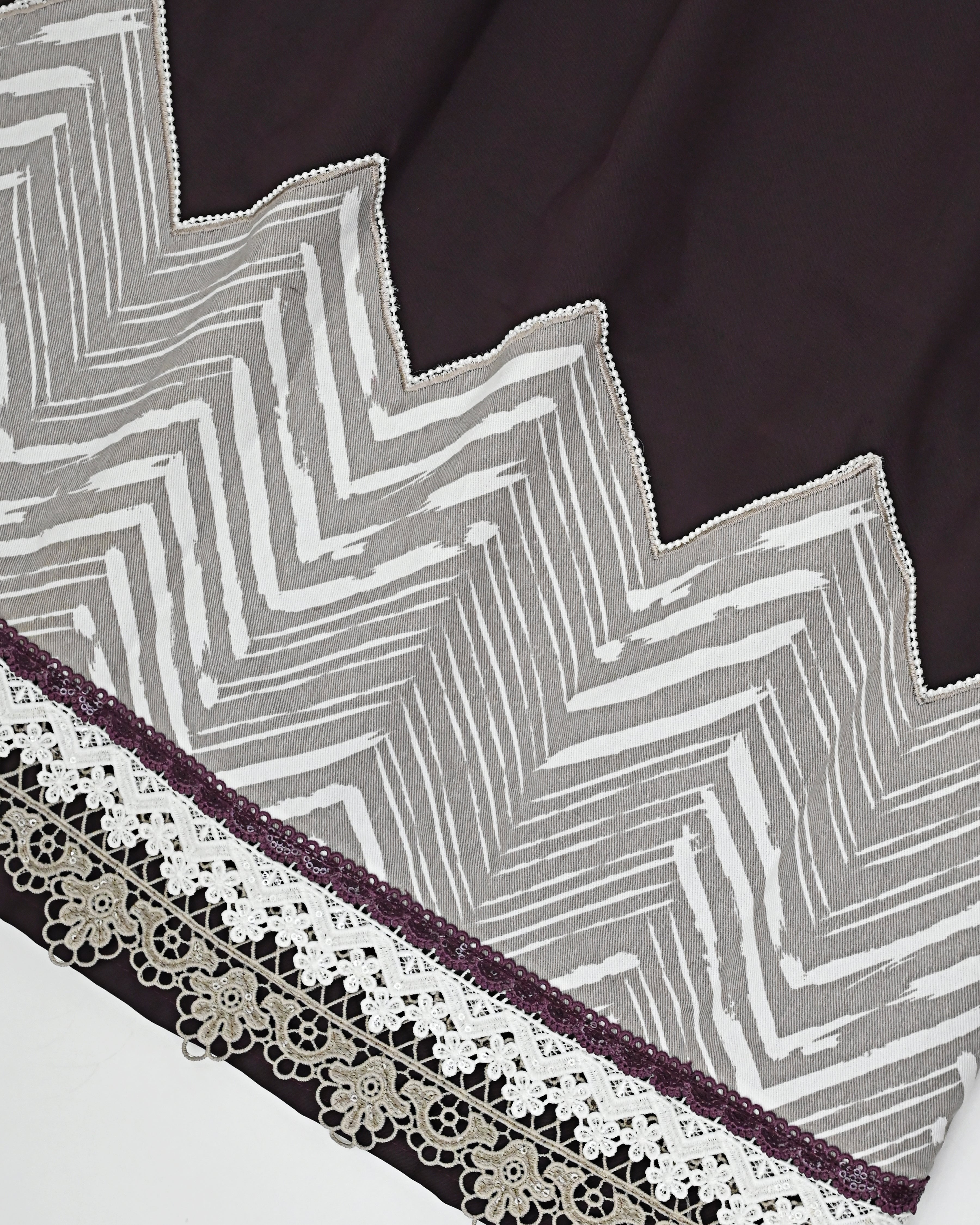 Dark Plum Rida With Smart Lace & Chevron Panel & Pearl Coding In Panel