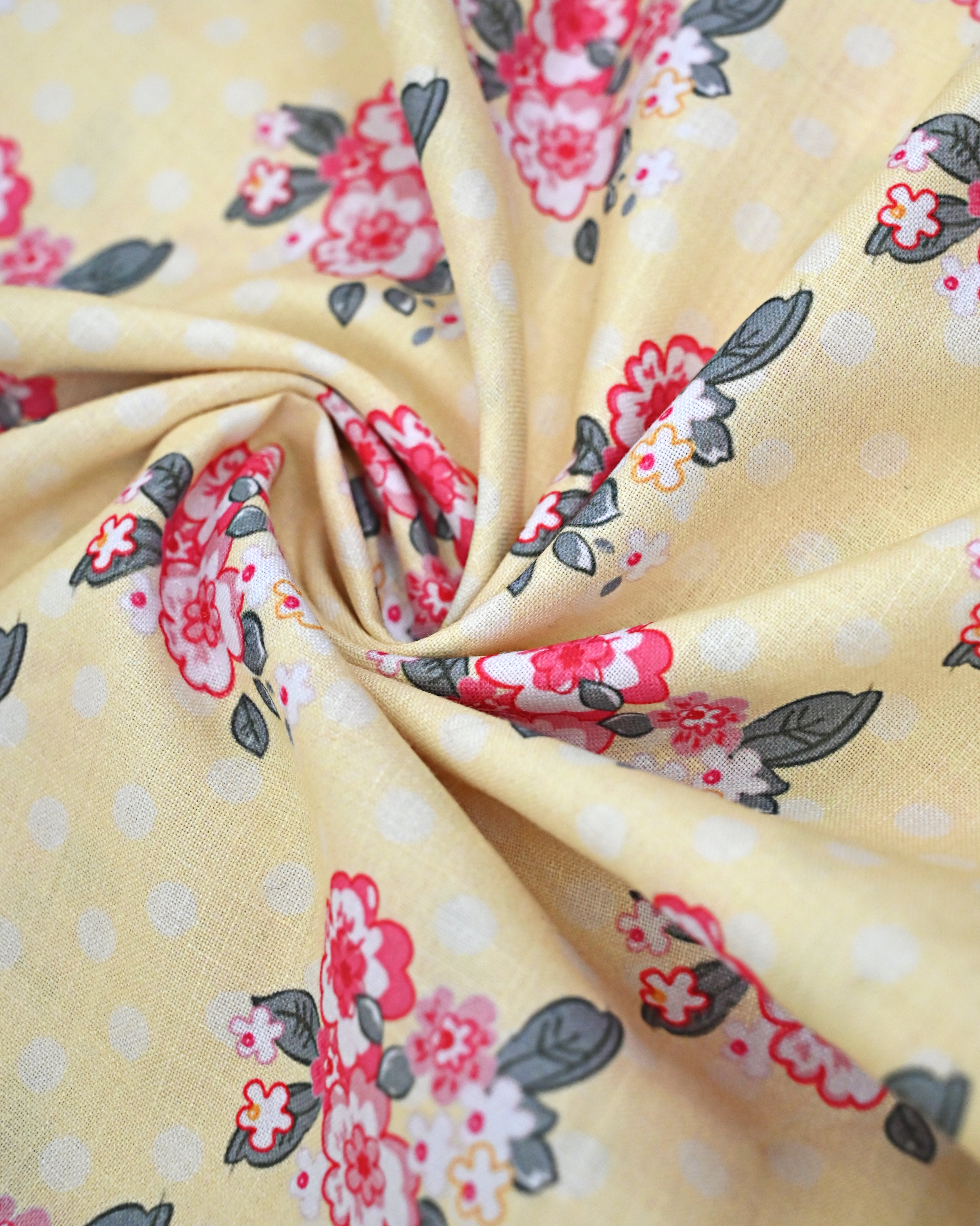 Lemon Yellow Floral Printed Rida With Smart Floral Lace & Smart Checks