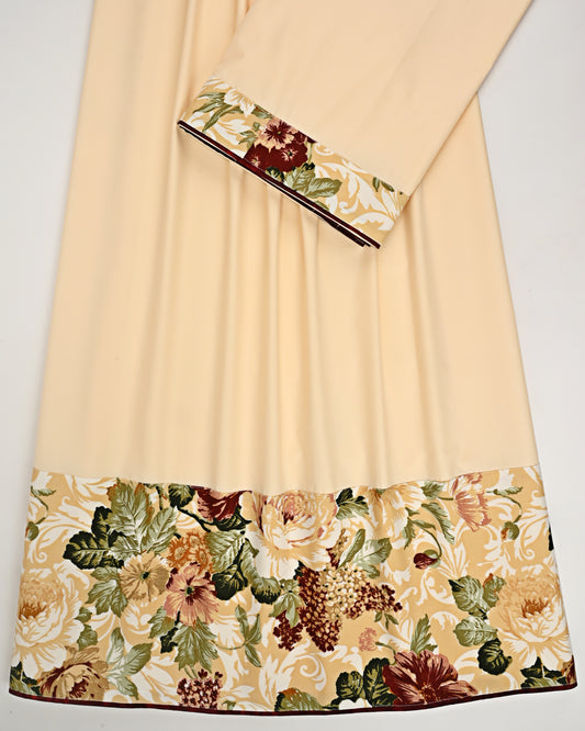 Creamish Yellow Ohbat Rida With Dark Floral Panel