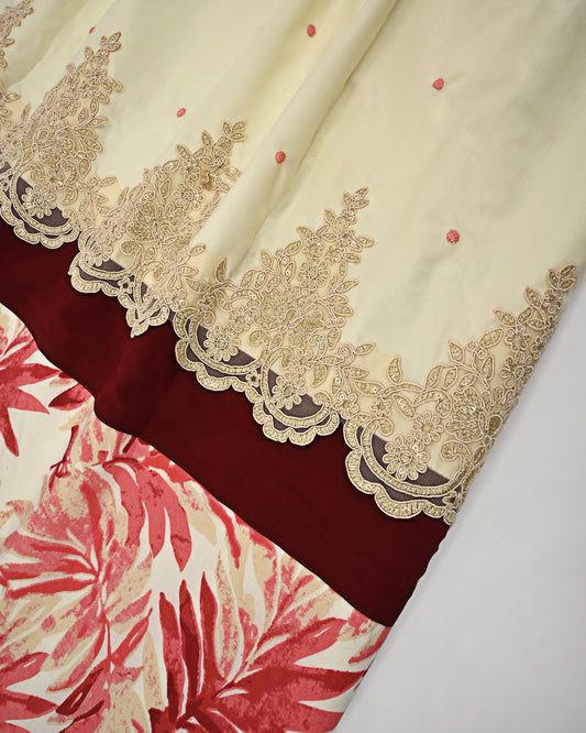 Lemon Rida With Smart Floral Panel Lace & All Over Dots