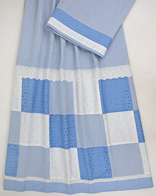 White Blue Lining Popcorn Rida With Smart Lace & Smart Box Pattern Panel