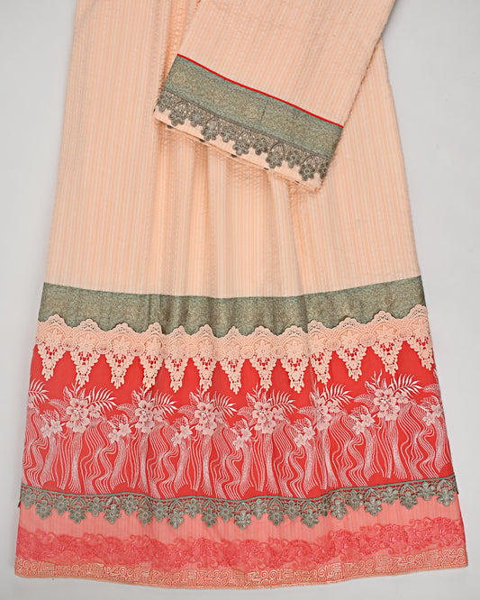 Light Peach Popcorn Rida With Smart Floral Lace & Panel