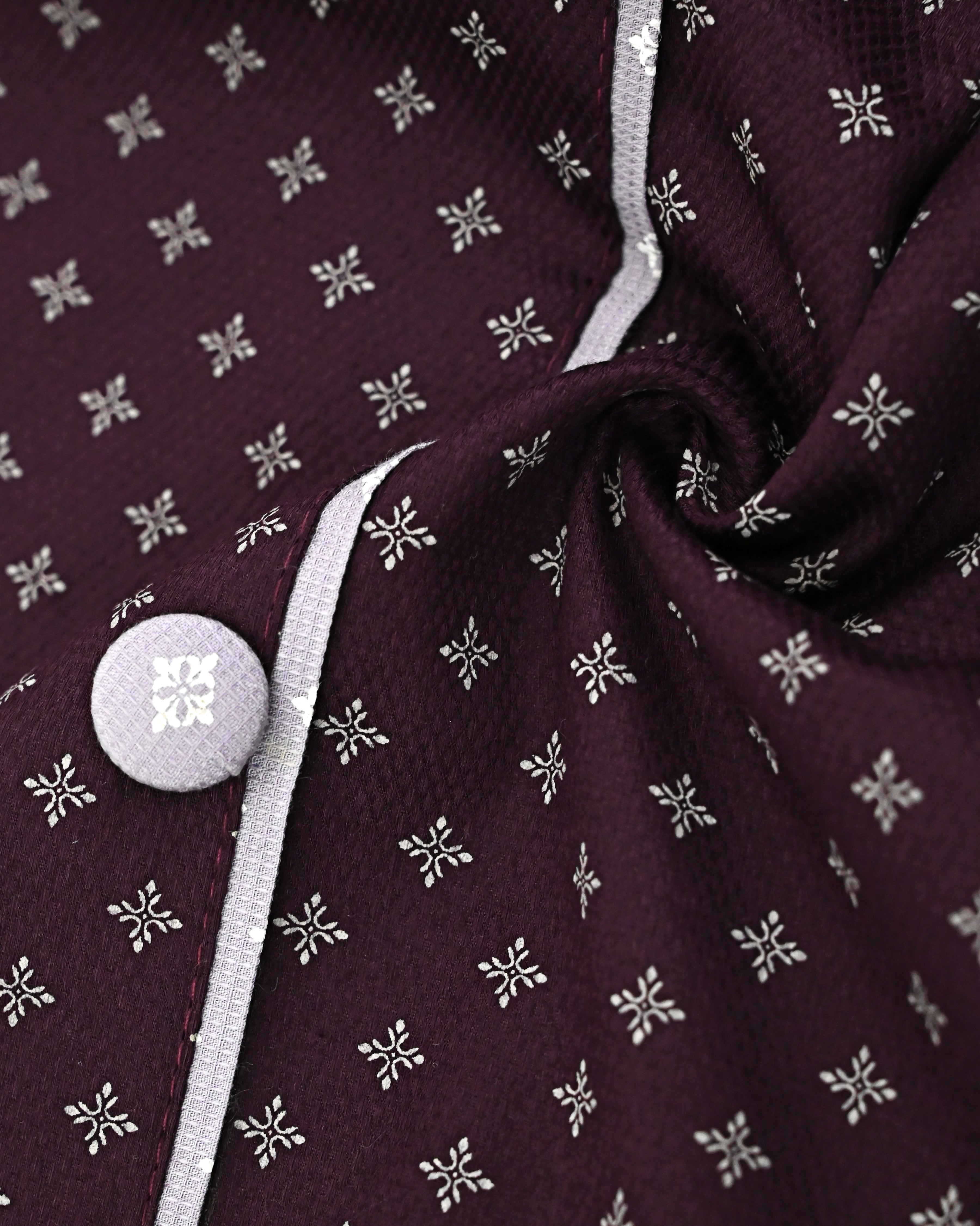 Burgundy Grey Printed Rida With Smart Button Pattern & Light Mauve Printed Panel -1500/-