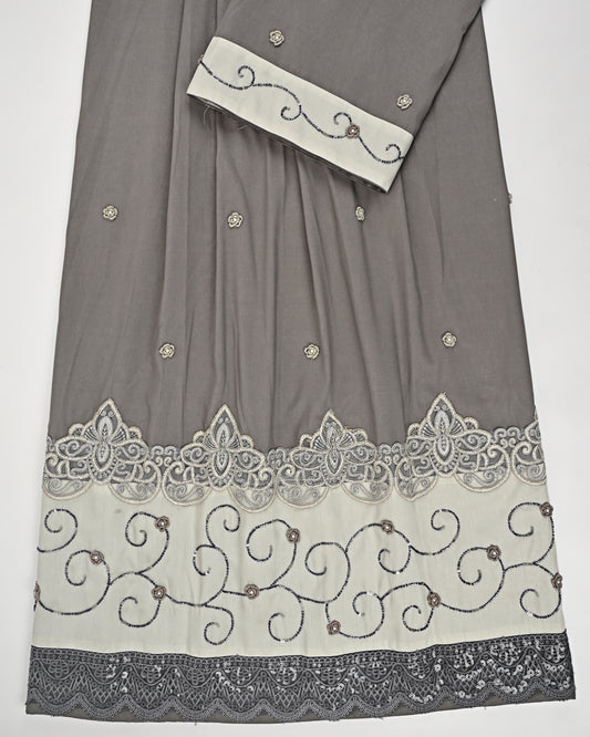 Dark Grey Rida With Heavy Lace & All Over Aari Work & Bullions
