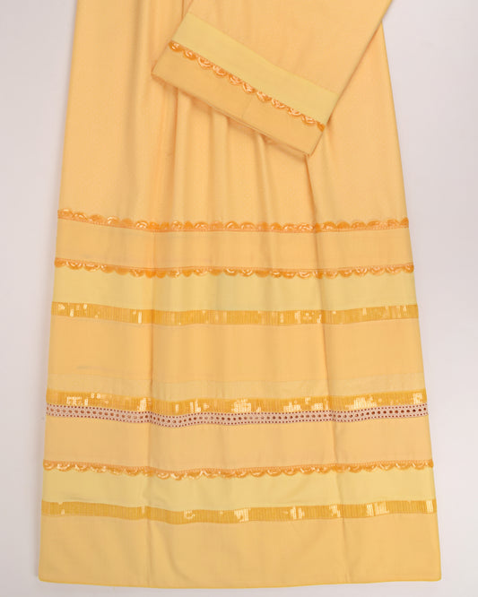 Mango Yellow Rida With Smart Pattern & Sequence Lace