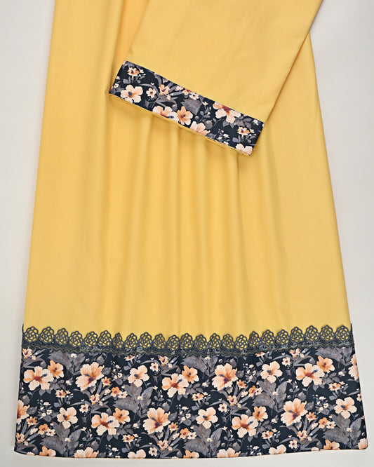 Mango Yellow Rida With Smart Dark Floral Print Panel & Lace