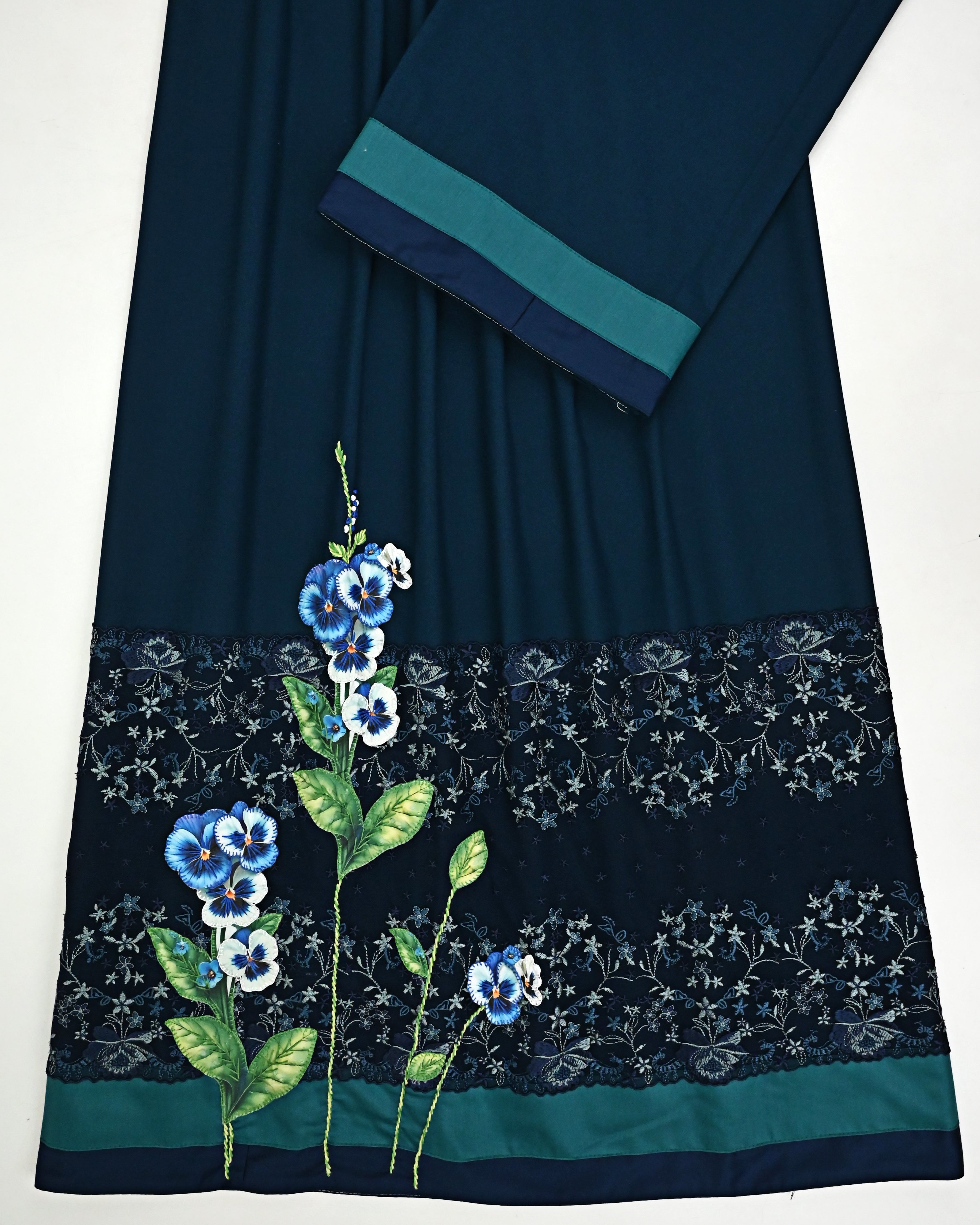 Dark Teal Rida With Smart Floral Lacing & Smart Floral Applique Work