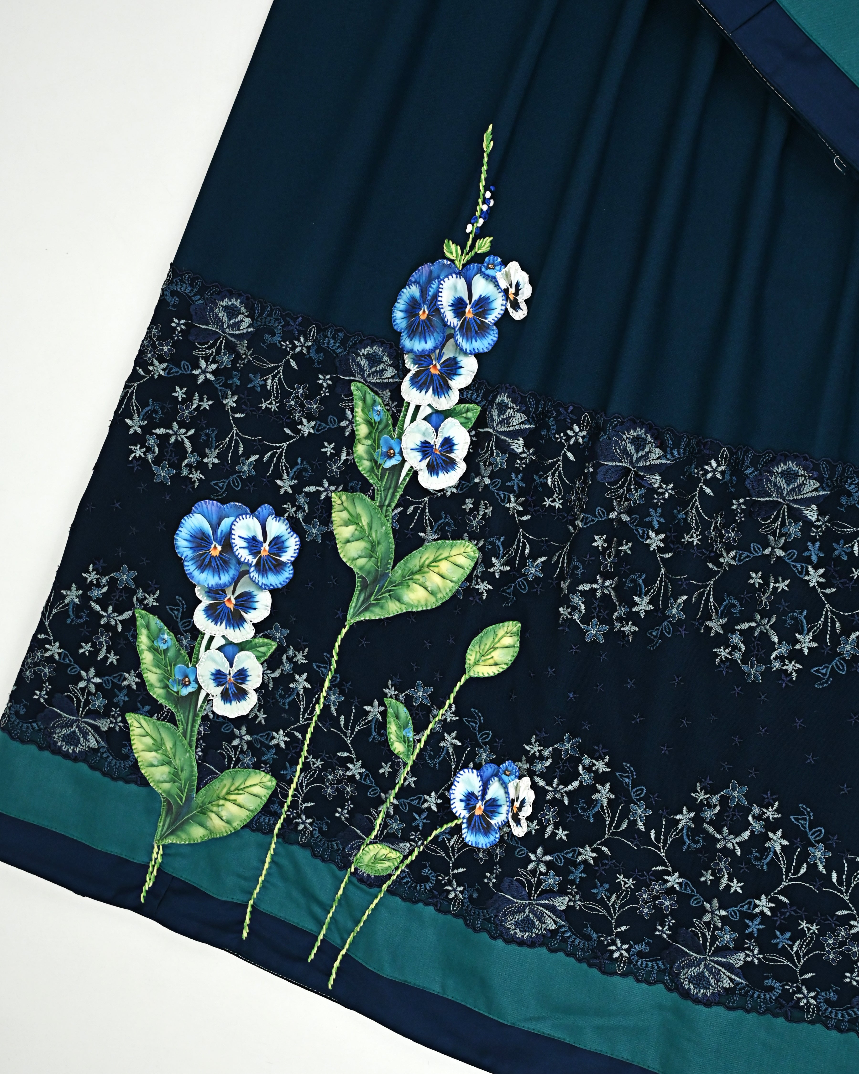 Dark Teal Rida With Smart Floral Lacing & Smart Floral Applique Work