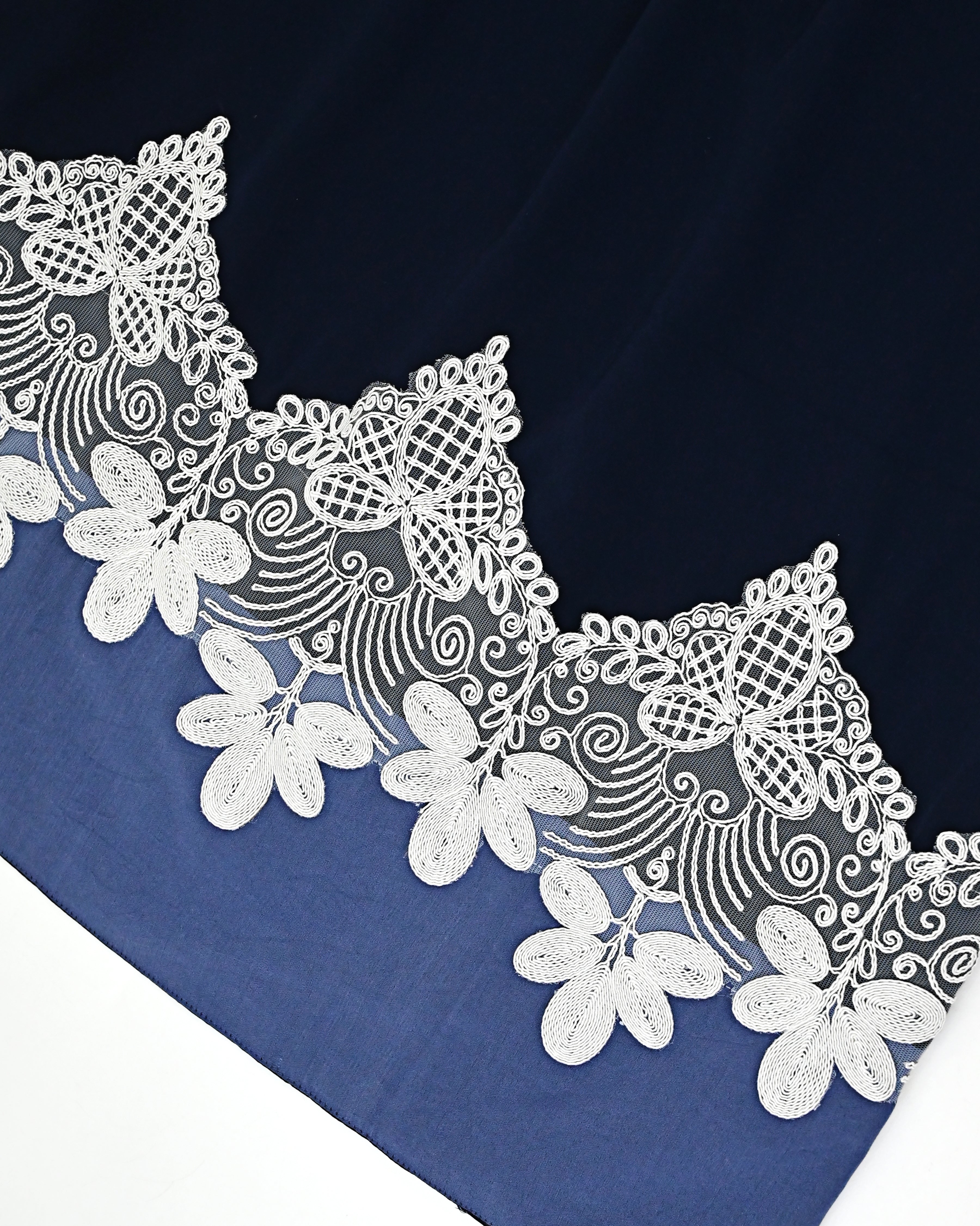 Navy Blue Abaya Rida With Smart Floral Lacing & Blue Shade Plain Panel