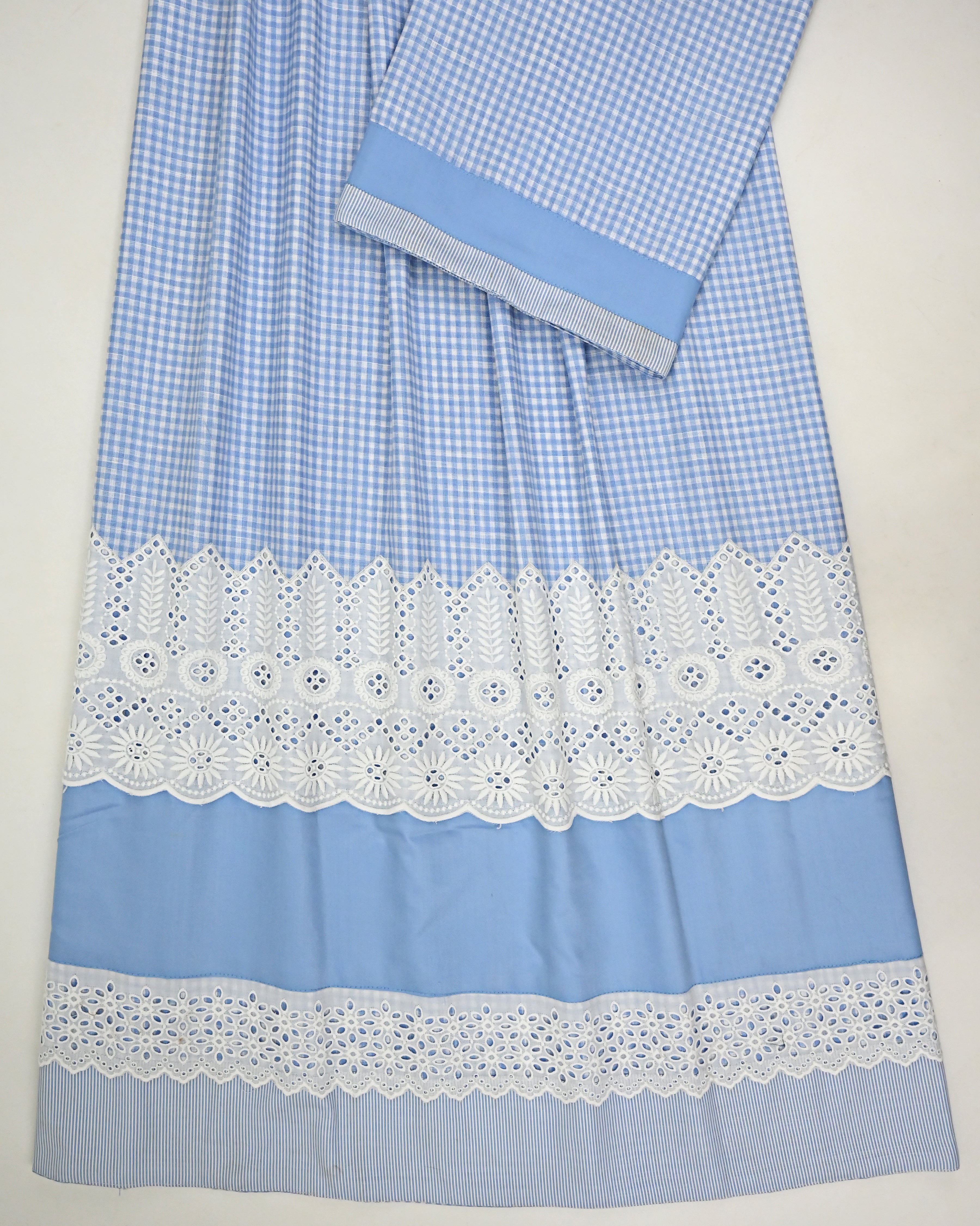 Blue & White Checks With Smart White Lace & Smart Blue Panel