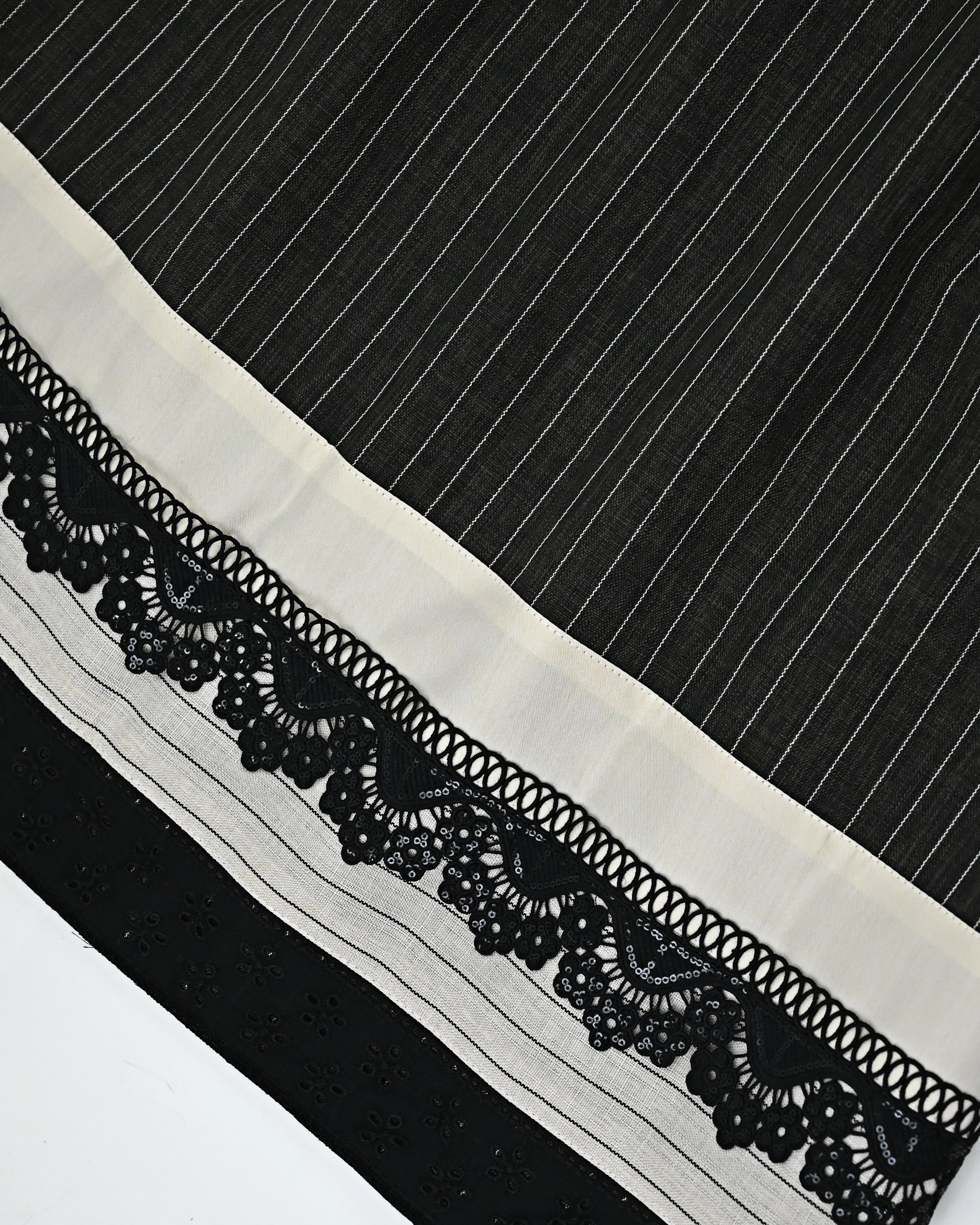 Charcoal Black White LIning Rida With Smart Black Lace & Cream Panel