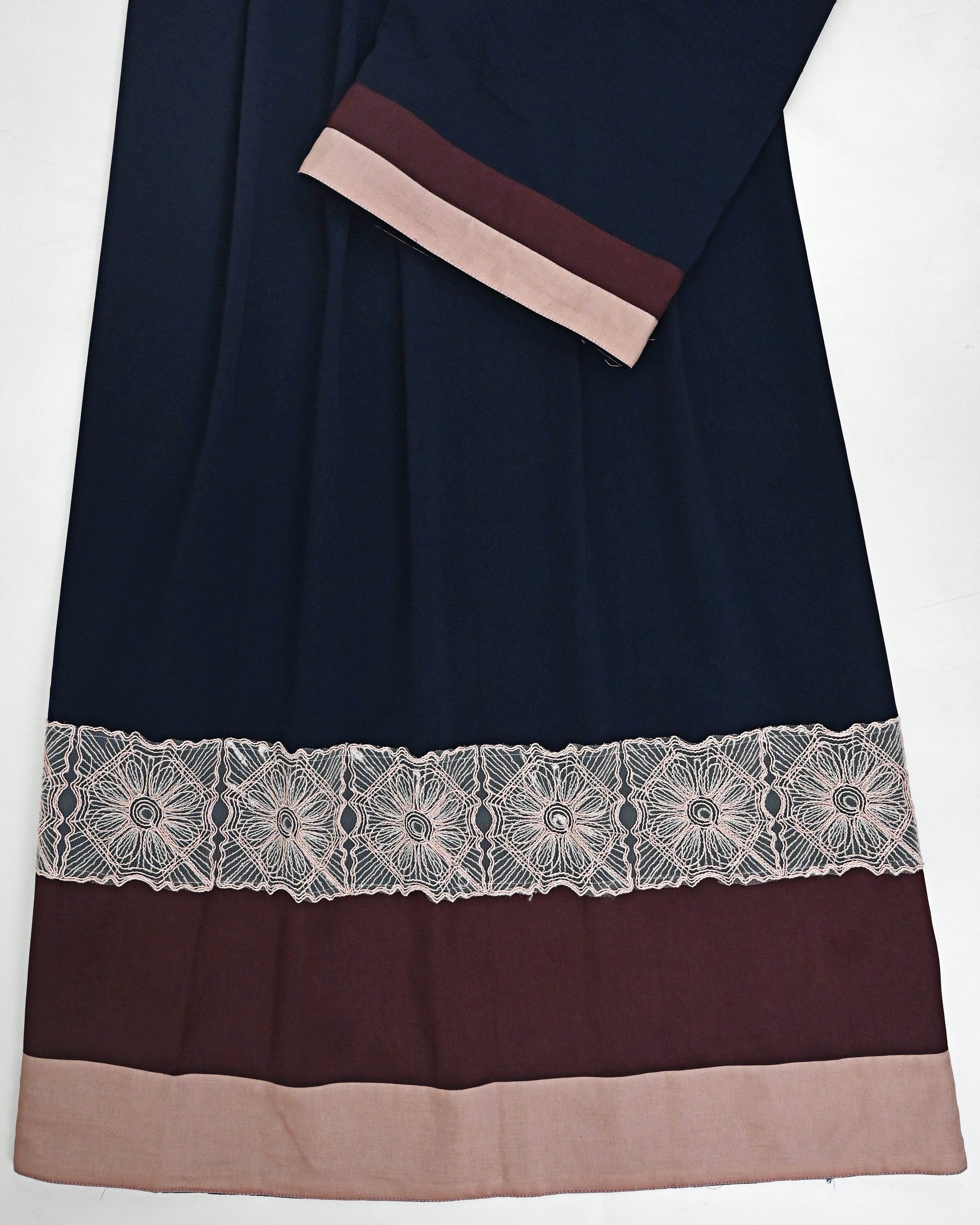 Dark Navy Blue Abaya Rida With Smart Design Lace & Dark Light Plain Panel