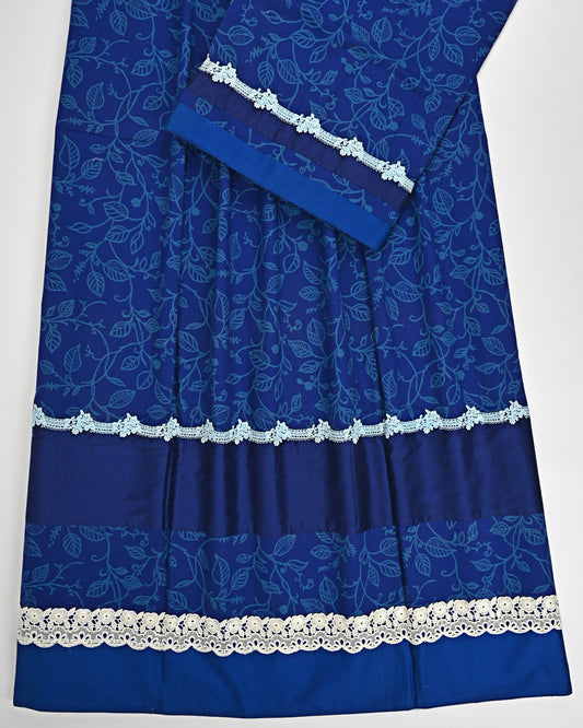 Royal Blue Printed Rida With Smart Panel & Smart Lace