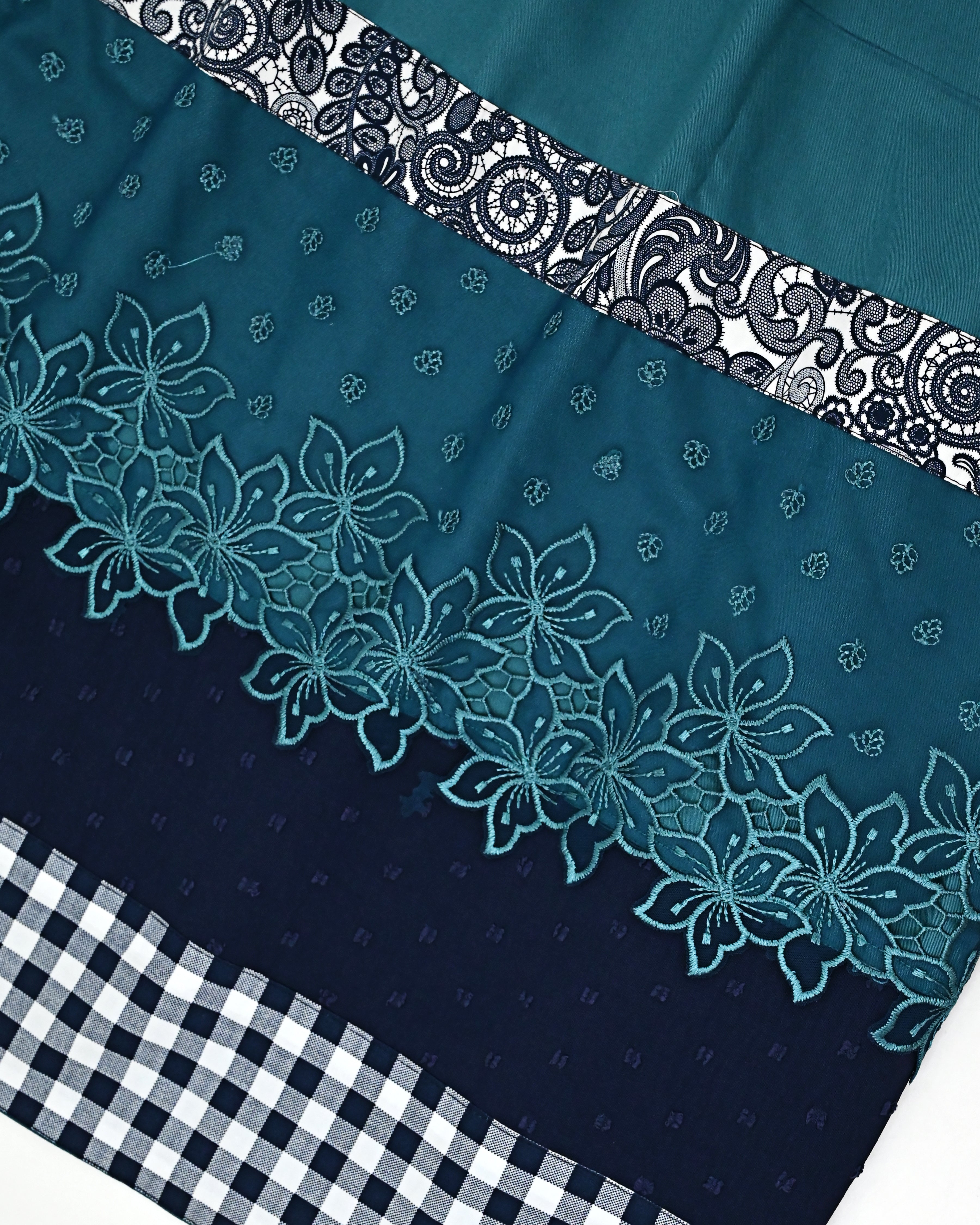 Petrol Blue Rida With Smart Floral Checks Panel & Smart Floral Petrol Blue Lace