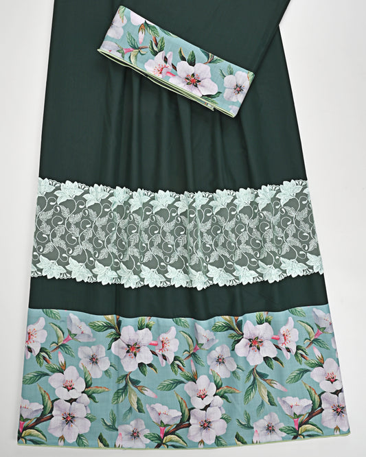 Dark Green Rida With Smart Floral Panel & Floral Lace