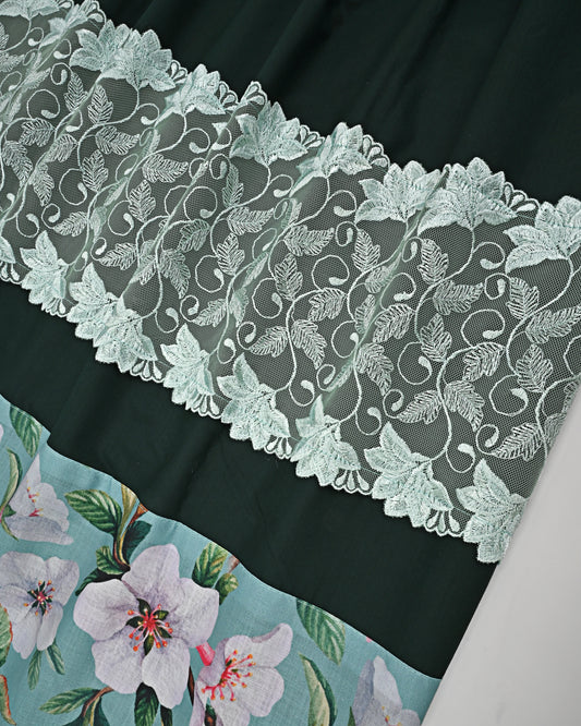 Dark Green Rida With Smart Floral Panel & Floral Lace
