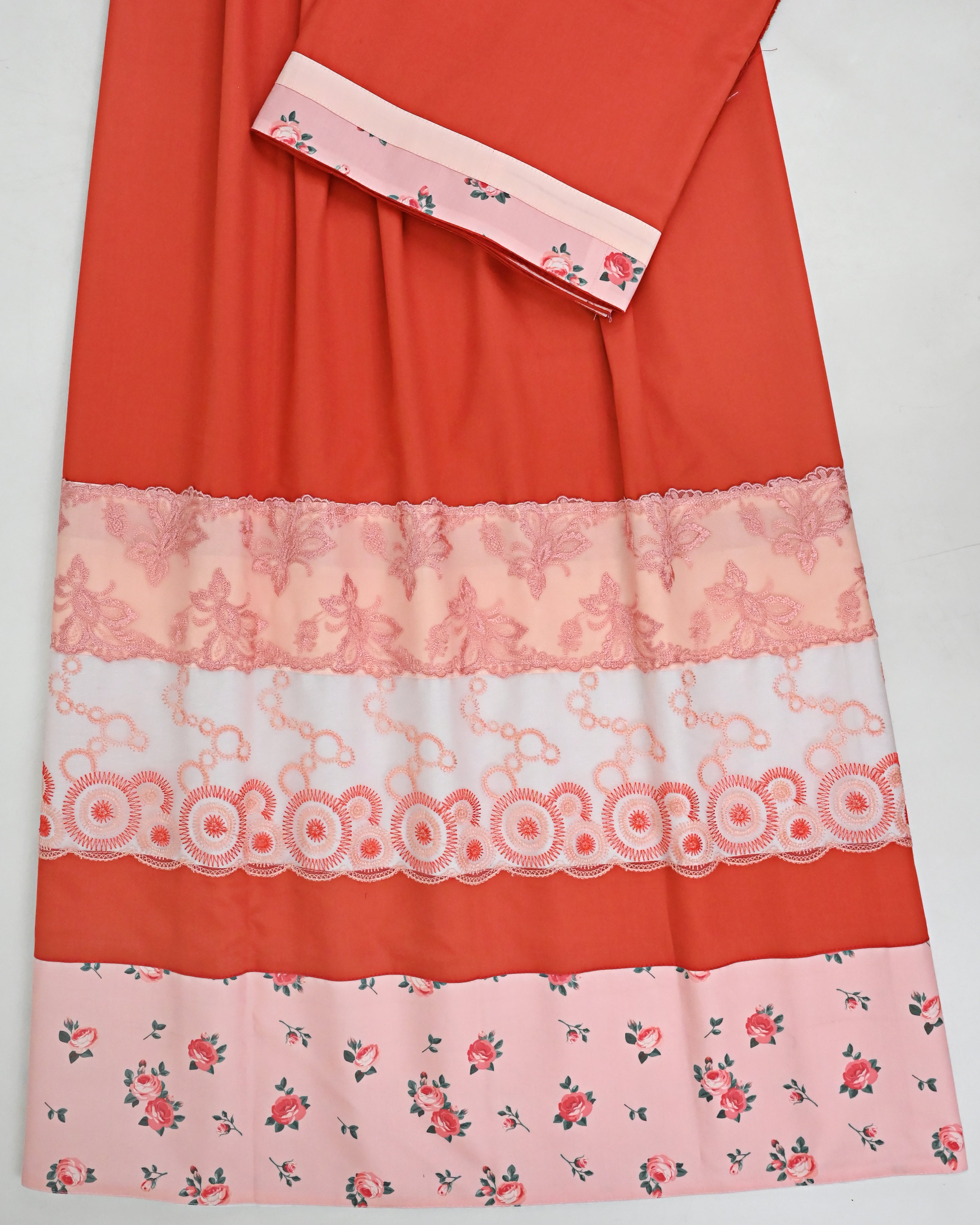 Tomato Red Rida With Smart Floral Lacing & Floral Printed Panel