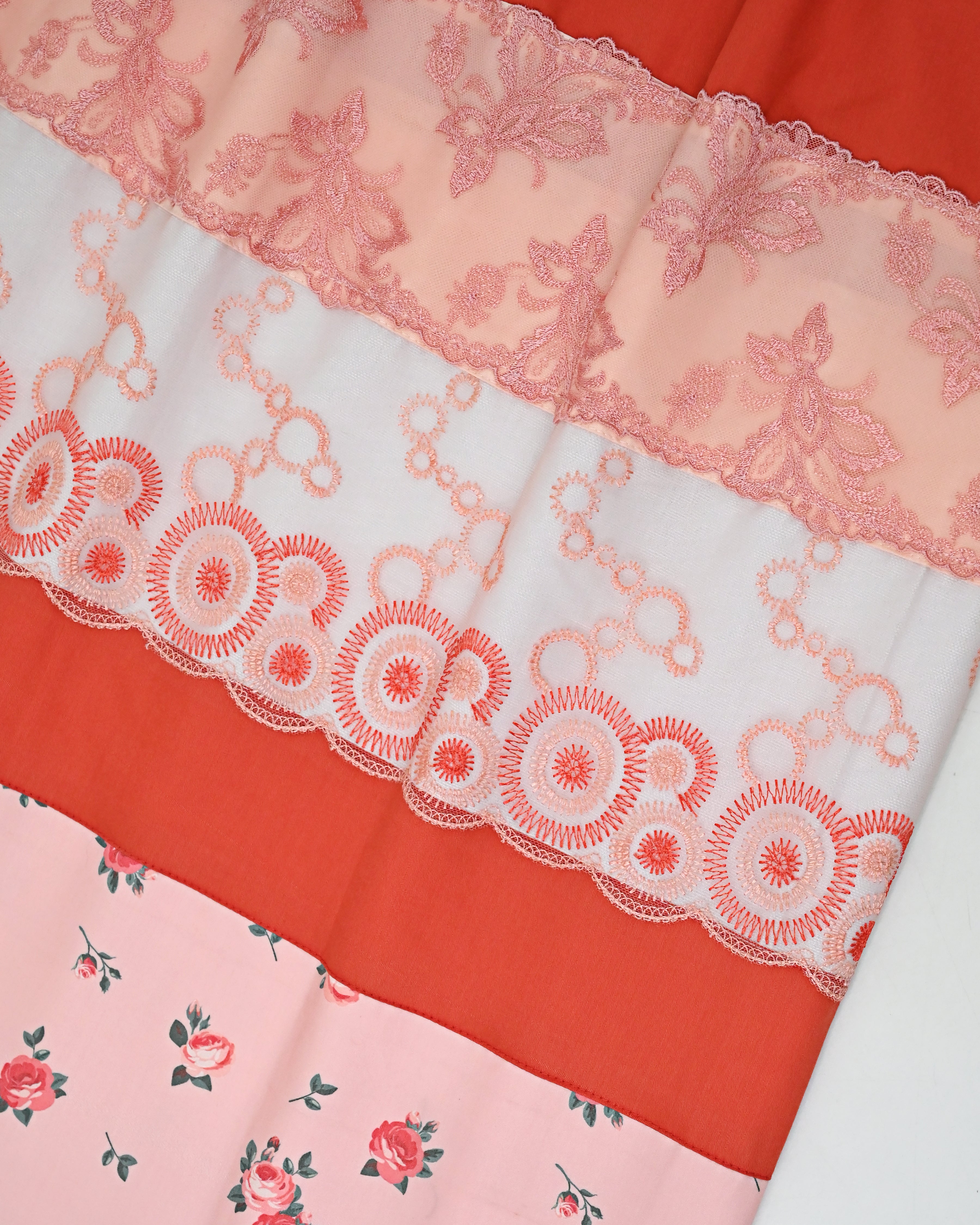 Tomato Red Rida With Smart Floral Lacing & Floral Printed Panel