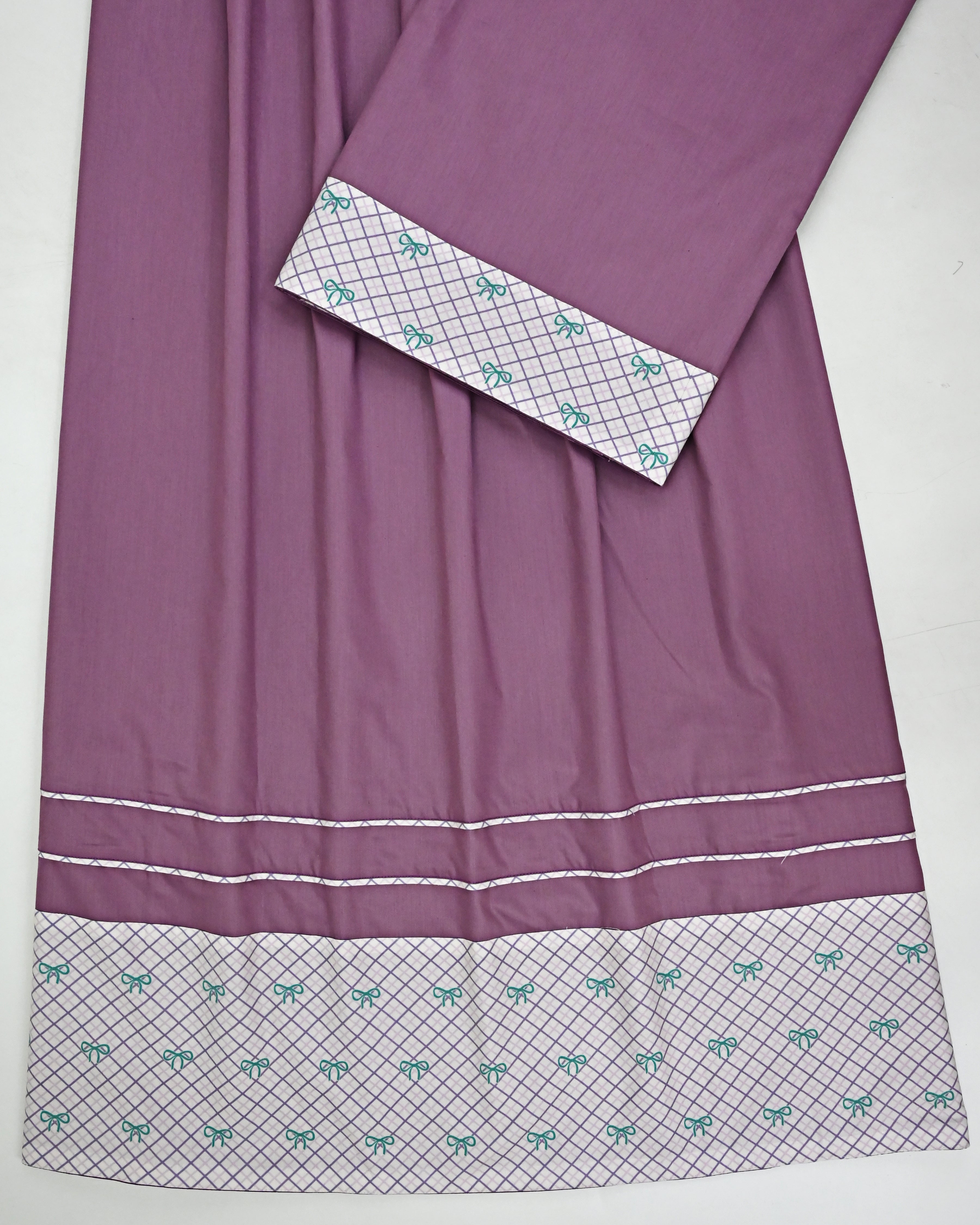 Dusty Voilet Ohbat Rida With Smart Cheks Bow Printed Panel & Pipin