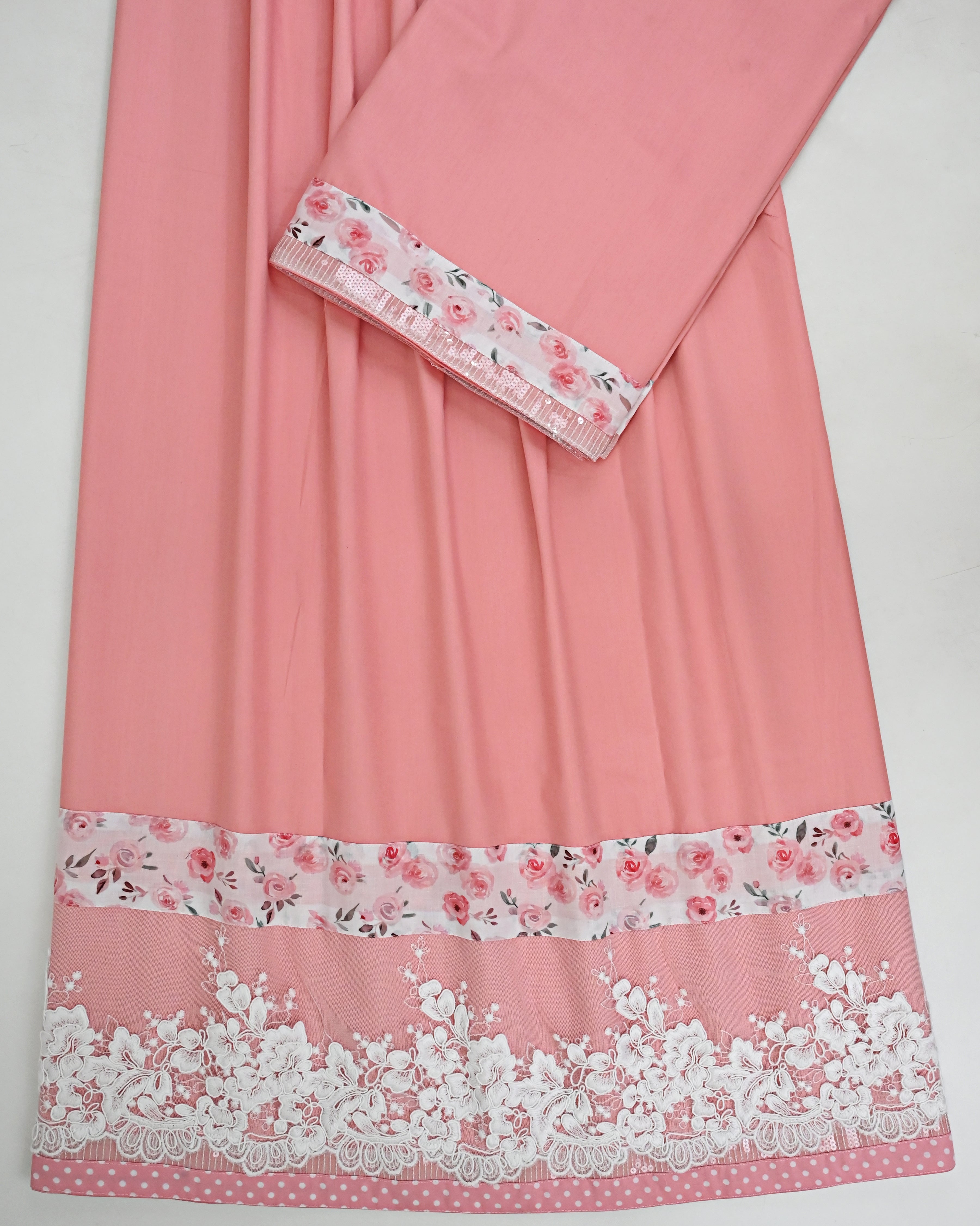 Coral Peach Rida With Smart Floral Panel & Smart Floral Shining Lace
