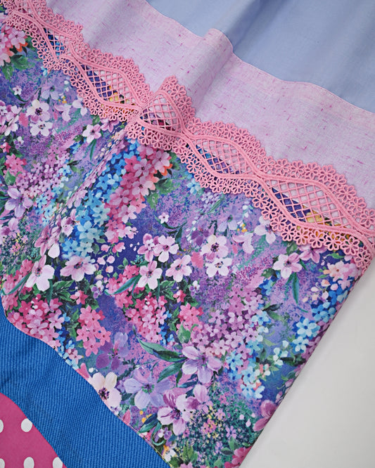 Sky Blue Rida With Smart Floral Panel & Smart Lace