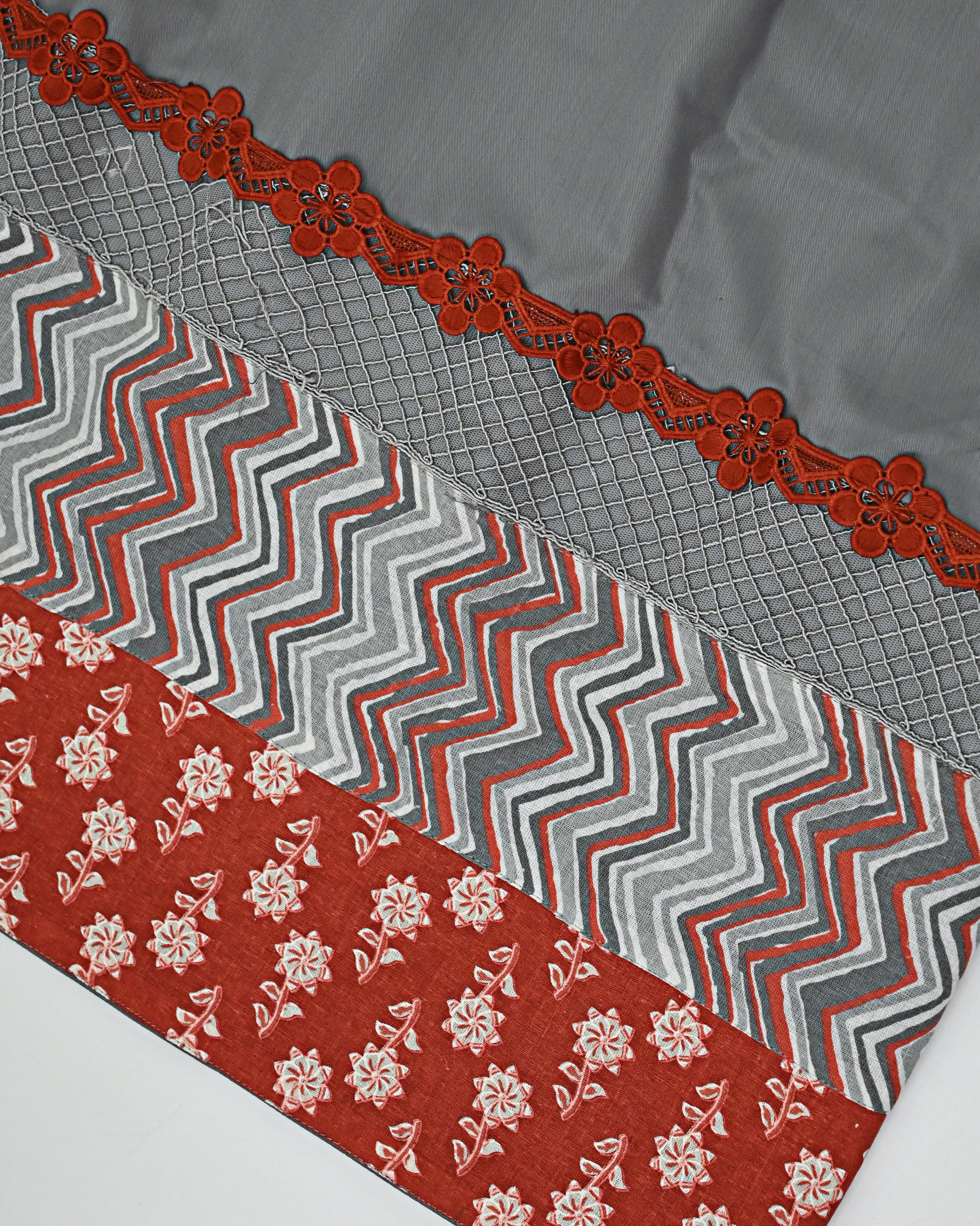 Smoked Grey Rida With Smart Lace & Smart Batik Print Panel