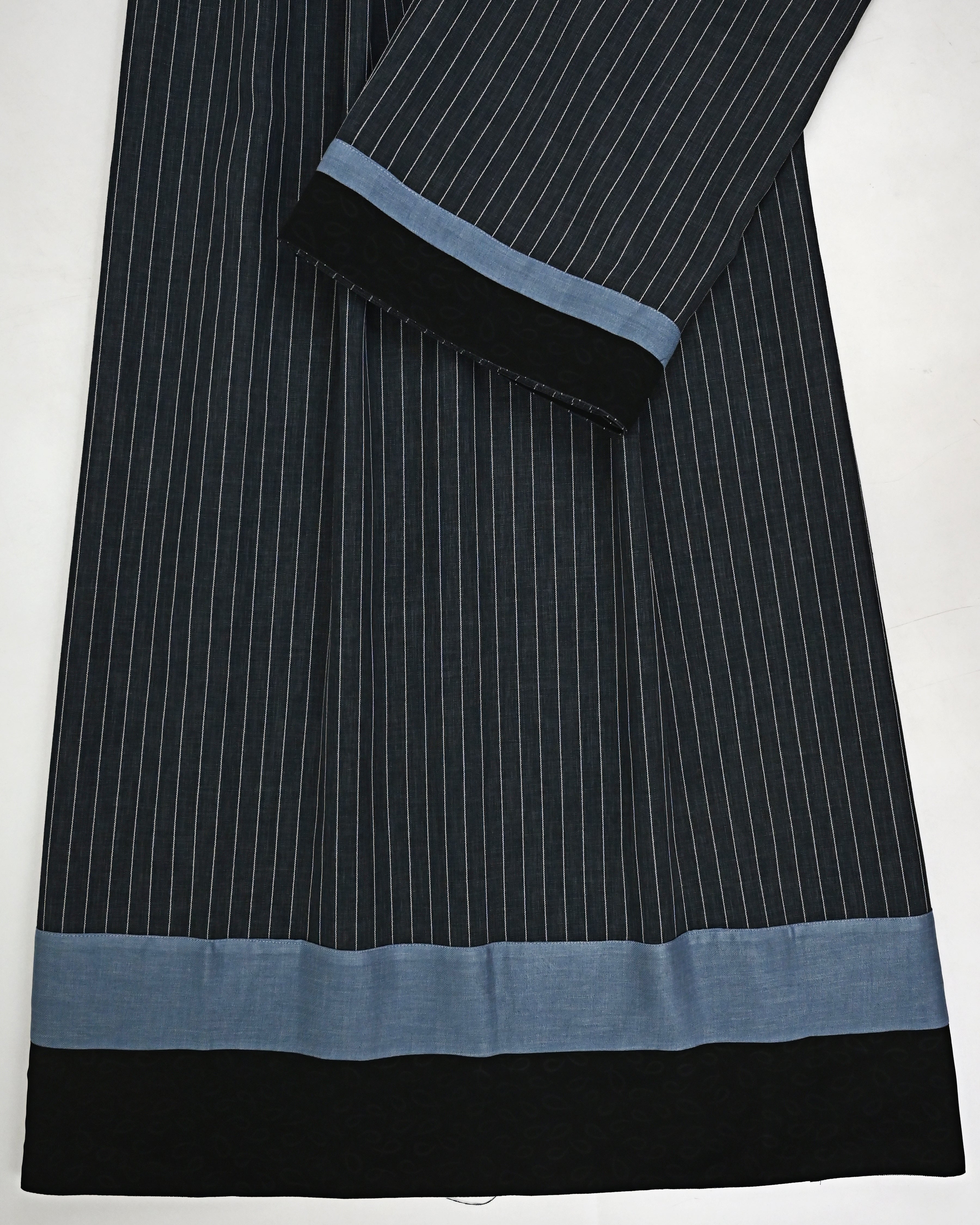 Black White Lining Rida With Smart Plain Grey Black Self Print Panel