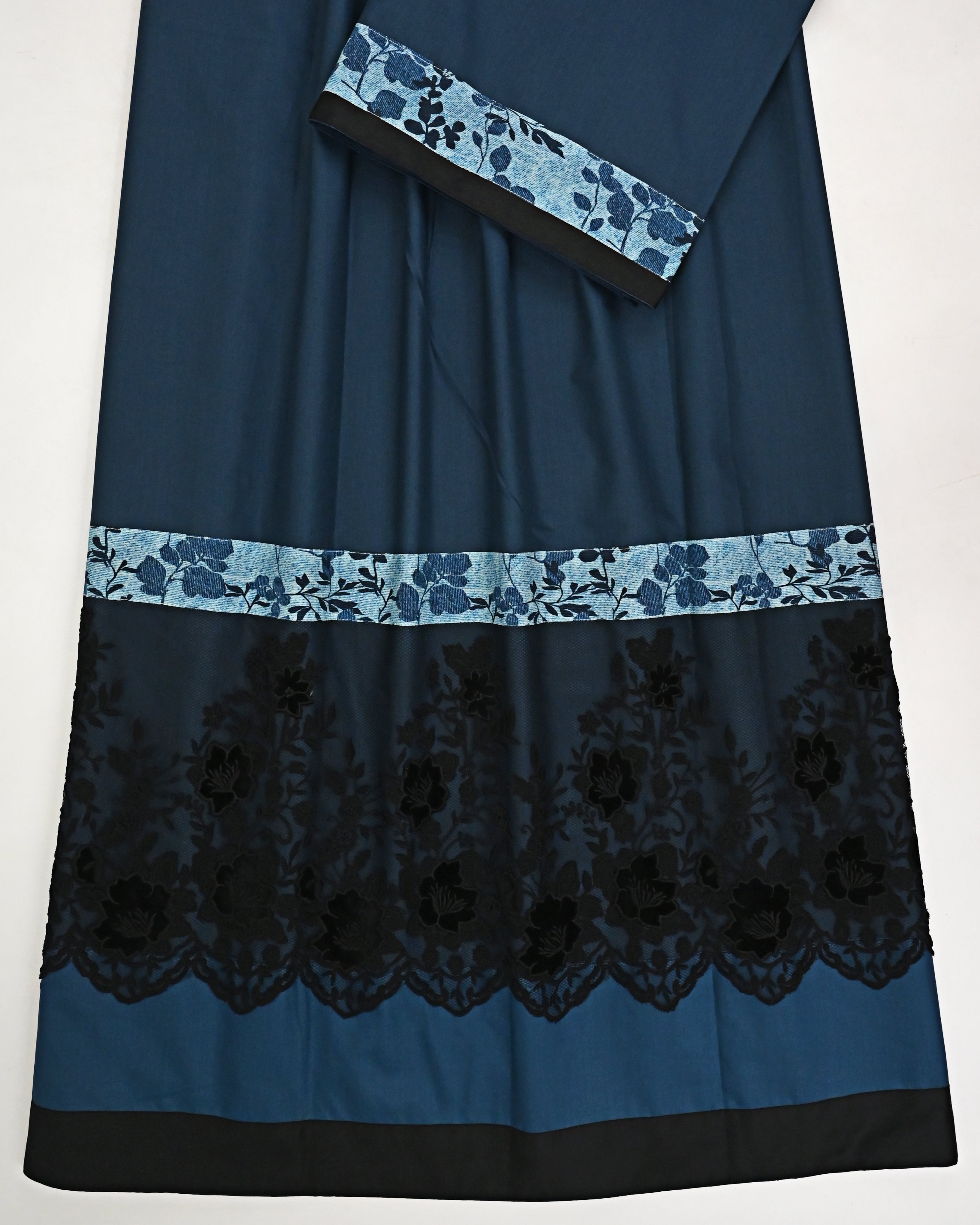 Charcoal Blue Rida With Smart Black Lace & Dark Panel Floral Belt