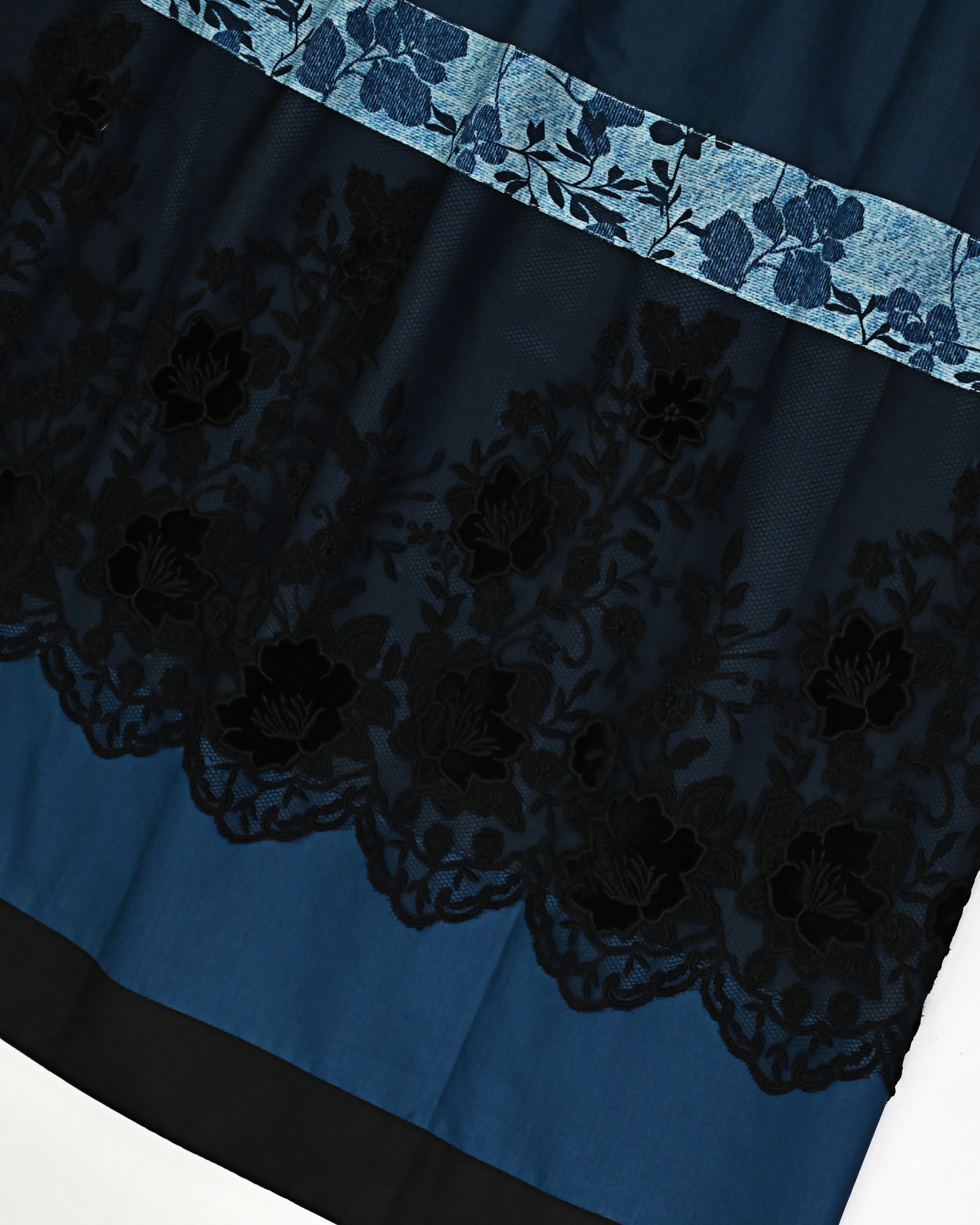 Charcoal Blue Rida With Smart Black Lace & Dark Panel Floral Belt