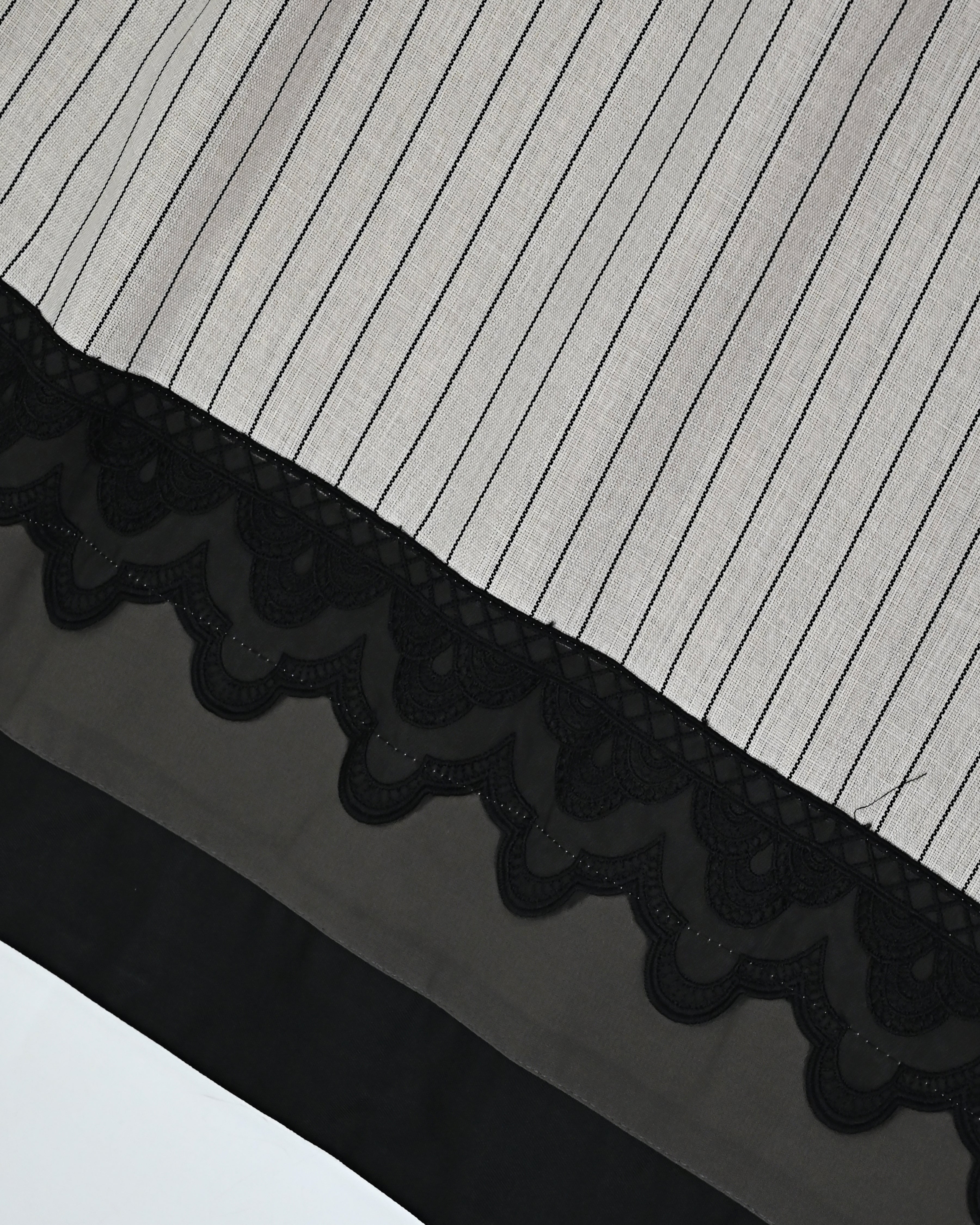 Oatmeal Base Charcoal Stripes Rida With Plain Dark Panel & Black Lace
