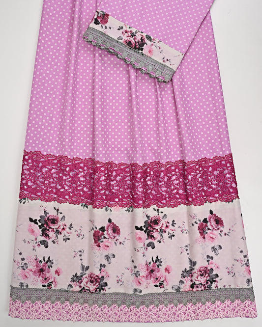 Lavender Rida With Smart Floral Panel & Lace