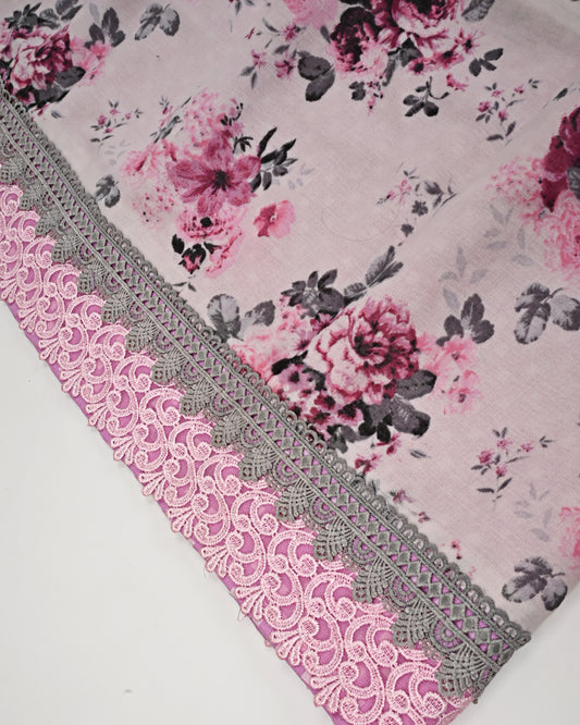 Lavender Rida With Smart Floral Panel & Lace