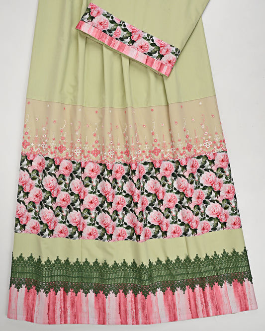 Pistachio Rida With Smart Floral Panel & Lace