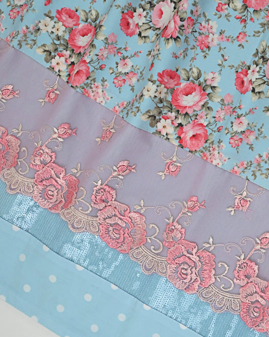 Sky Blue Rida With Floral Print Panel & Smart Floral Lacing