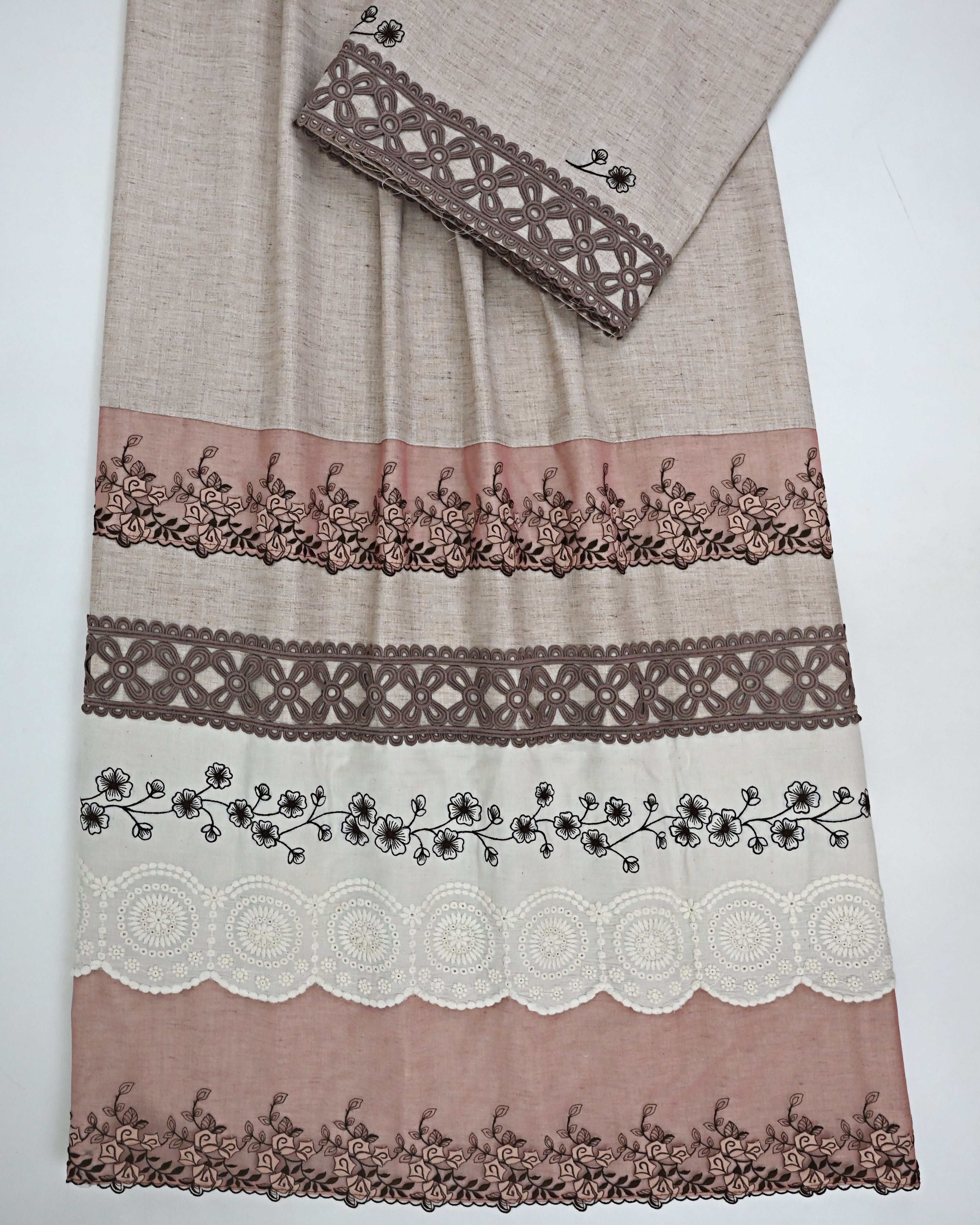 Mocha Brown Rida With Smart Floral Lacing & Floral Embroidery Work