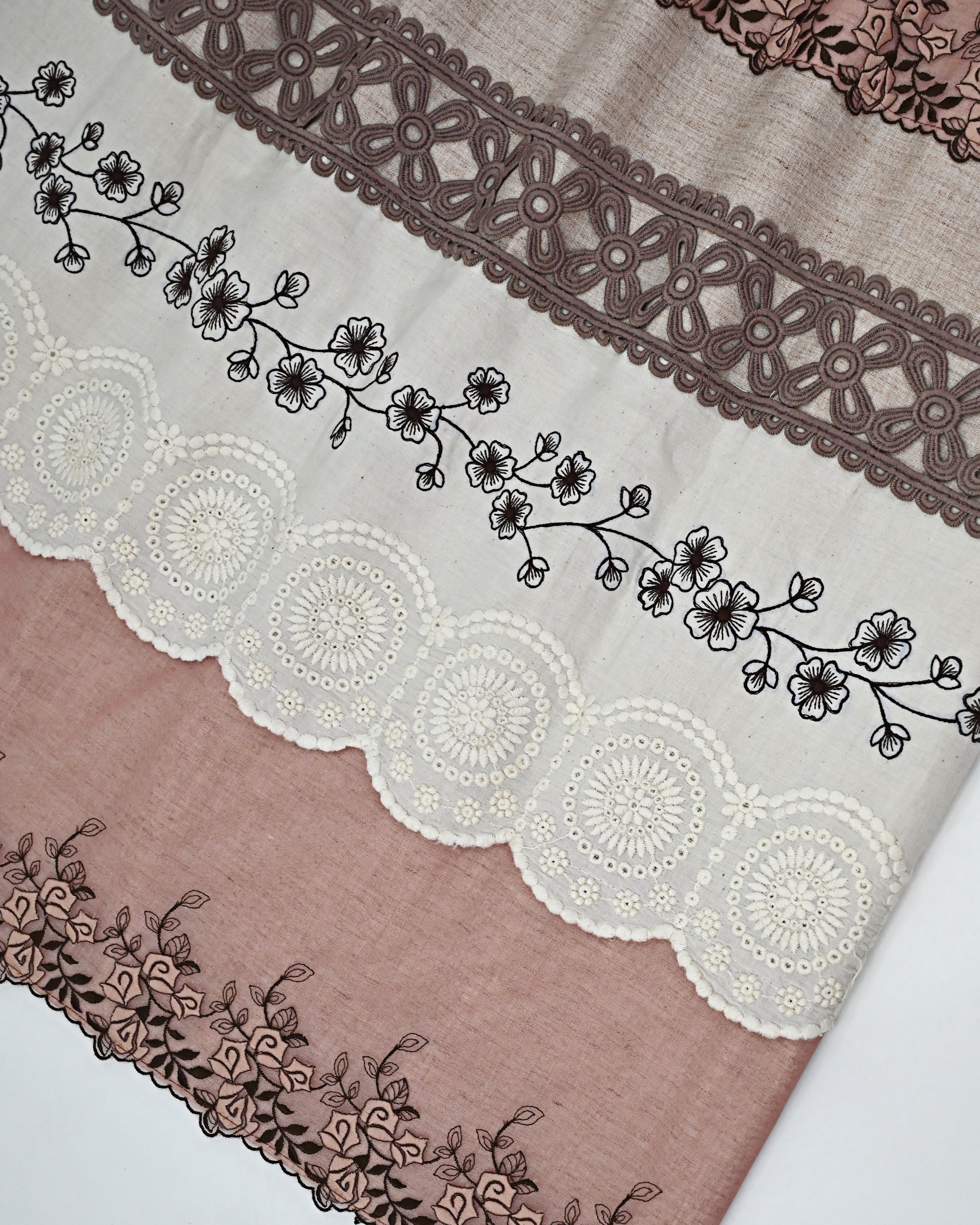 Mocha Brown Rida With Smart Floral Lacing & Floral Embroidery Work