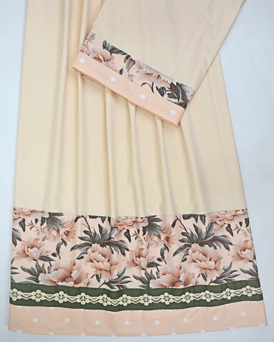 Cream Rida With Smart Floral Printed Panel & Smart Look Lace