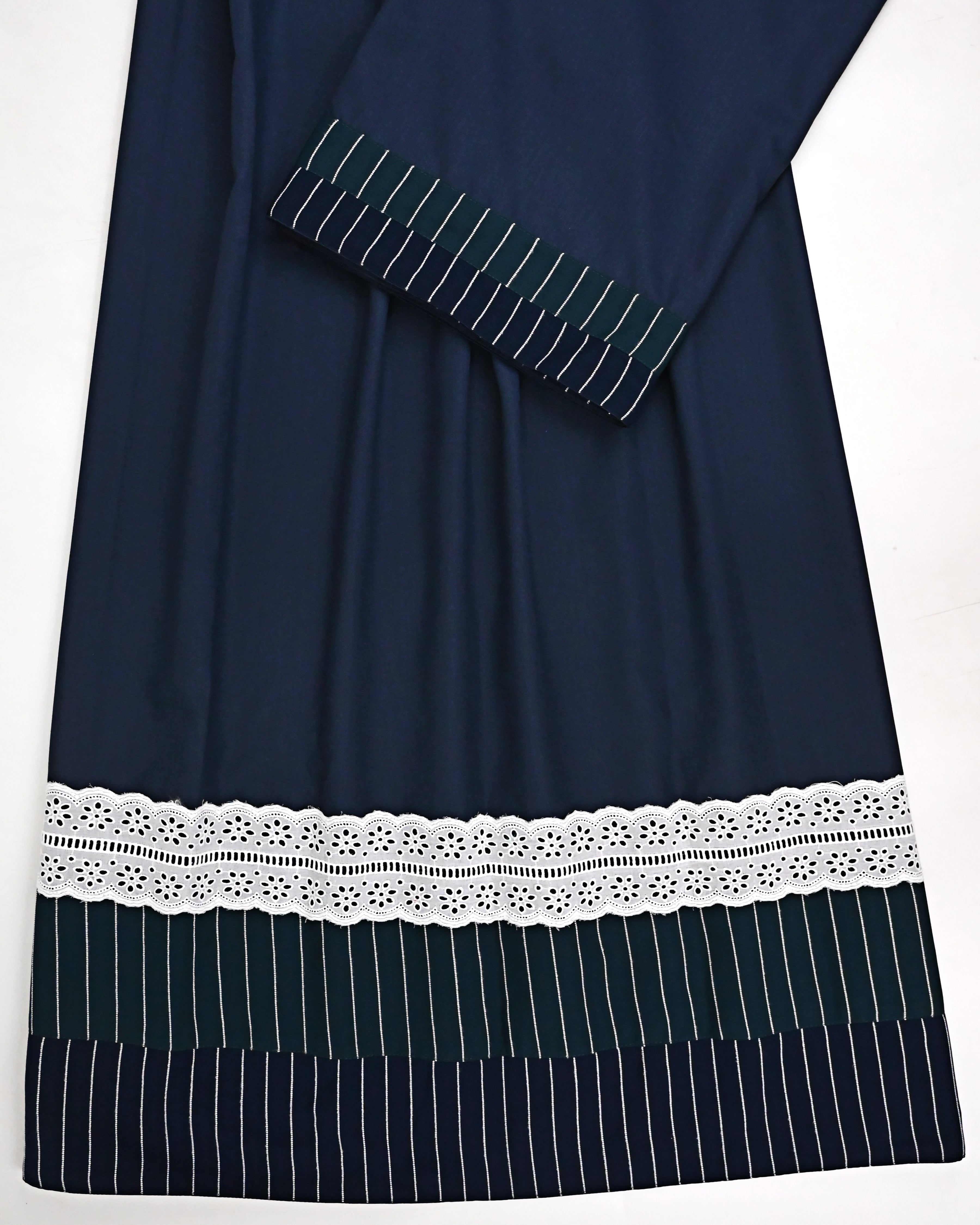 Dark Charcoal Blue Rida With Smart Lace & Dark Color Stripes Panel